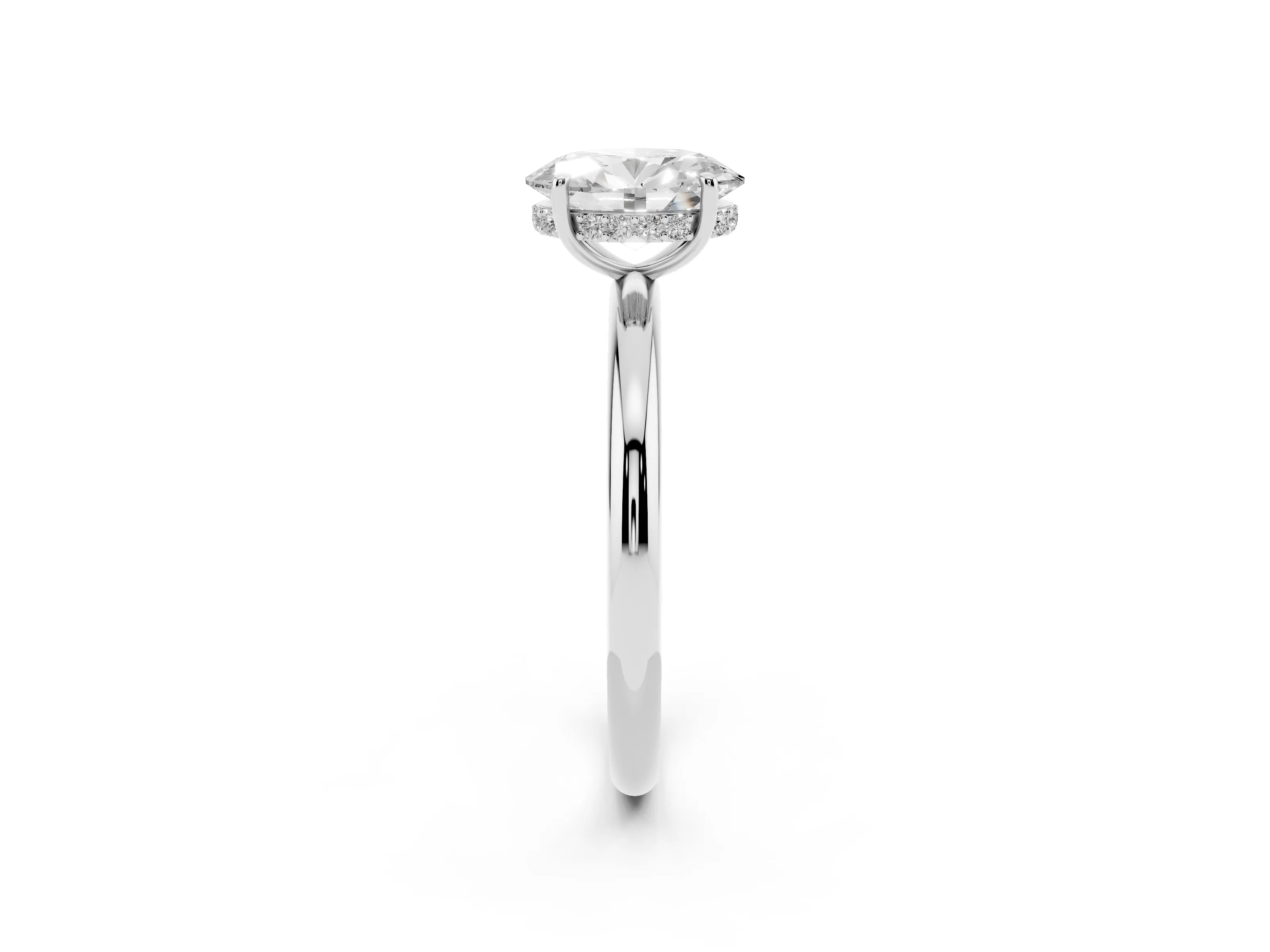 Oval Cut Diamond Solitaire Ring Set in White gold with Thin Band and Prong Setting