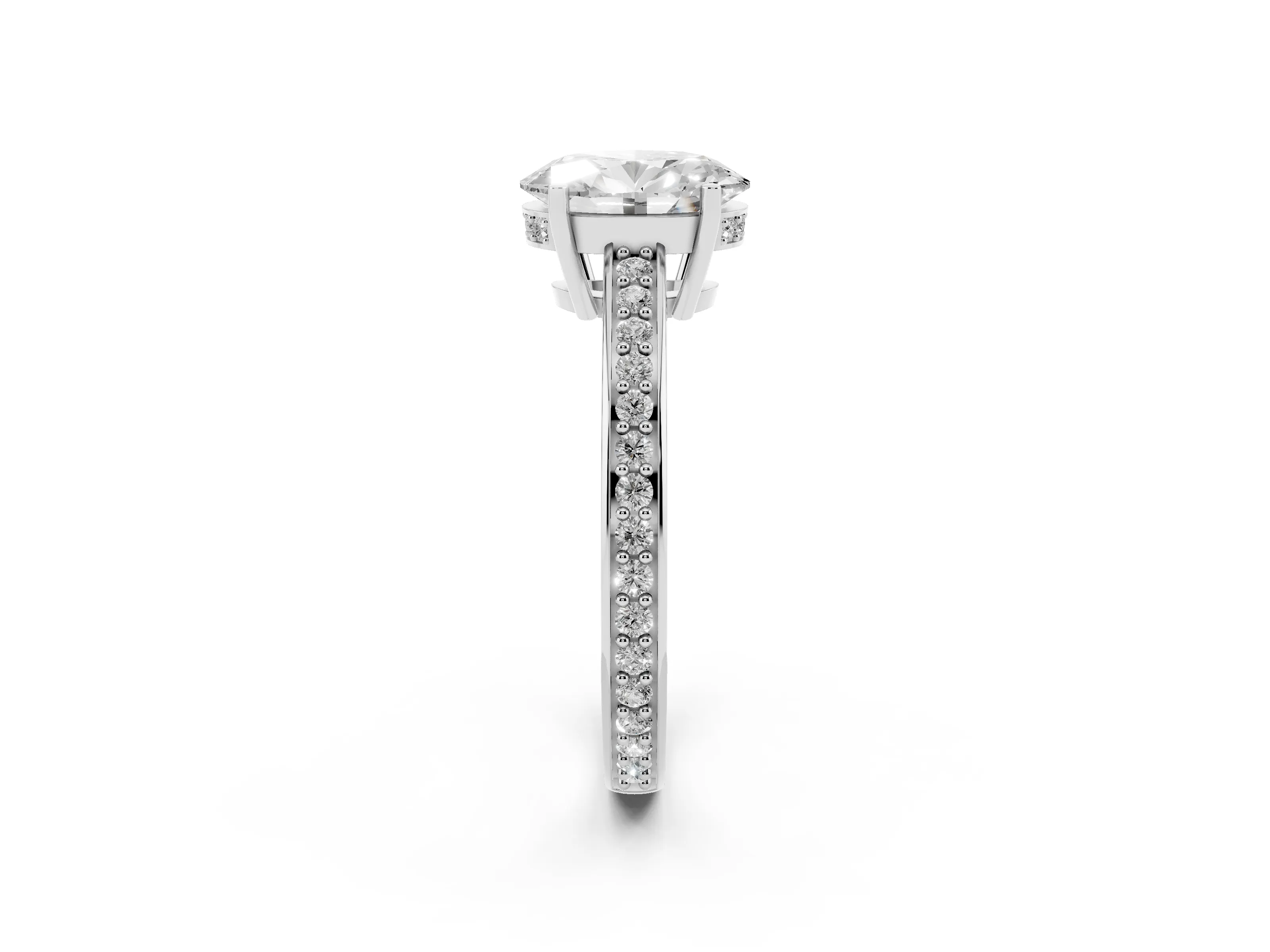 Oval Cut Diamond Pavé Band Prong Set Solitaire Ring Set in Platinum