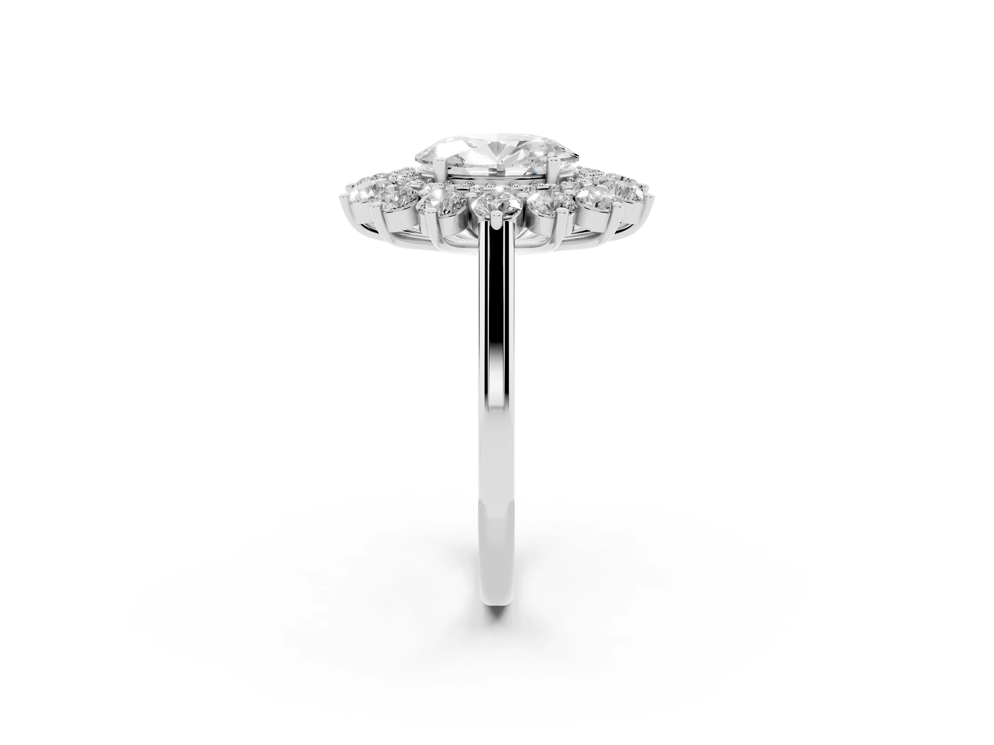 Oval Cut Diamond Floral Double Halo Ring Set in Platinum with Round Petals