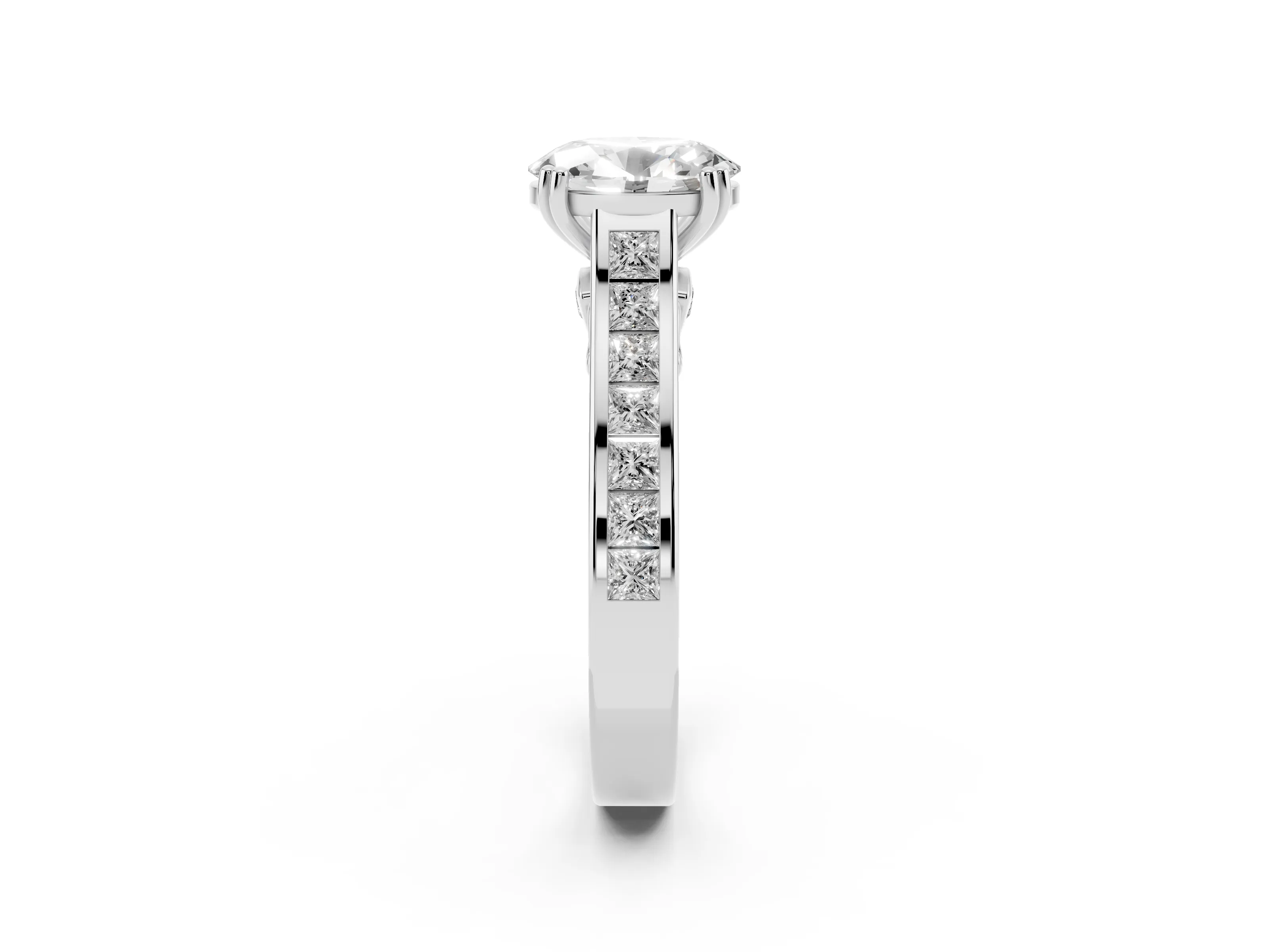 Oval Cut Diamond Channel Set Solitaire Engagement Ring Set in Silver with Prong Setting