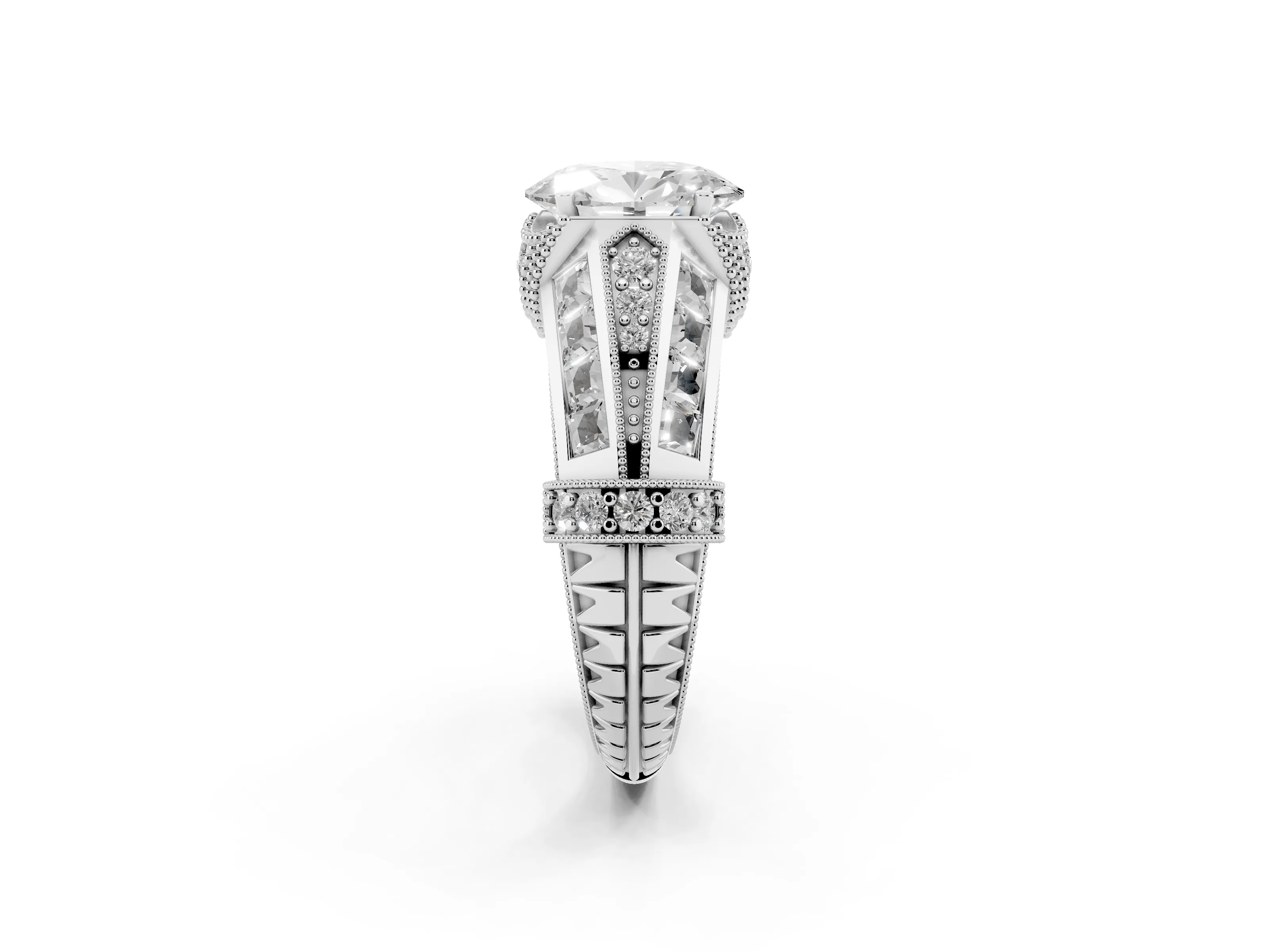 Oval Cut Diamond Vintage-Inspired Milgrain Ring Set in Silver with Accent Split Shank