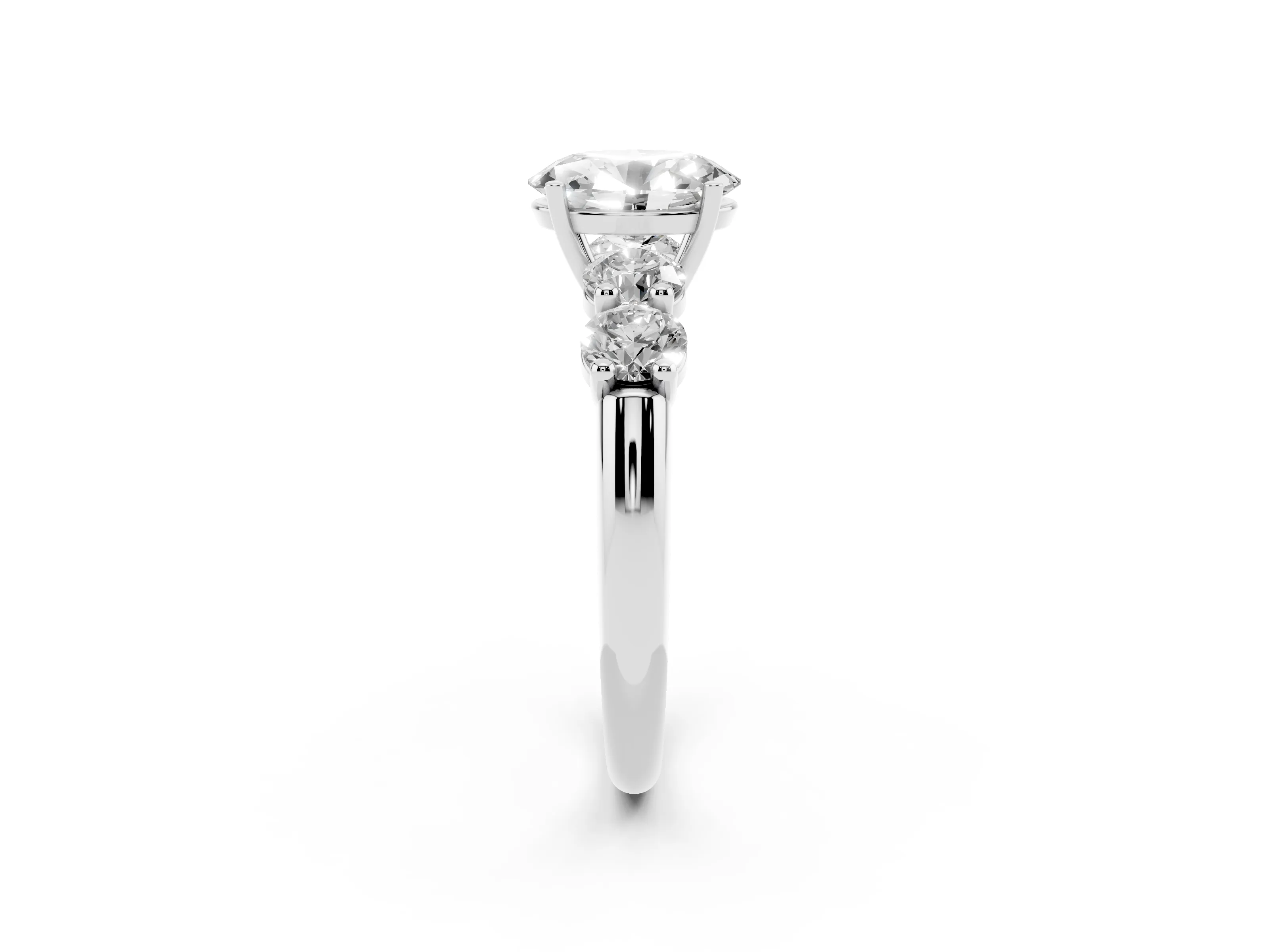 Oval Cut Diamond Five-Stone Prong Set Ring Set in Silver with Classic Band