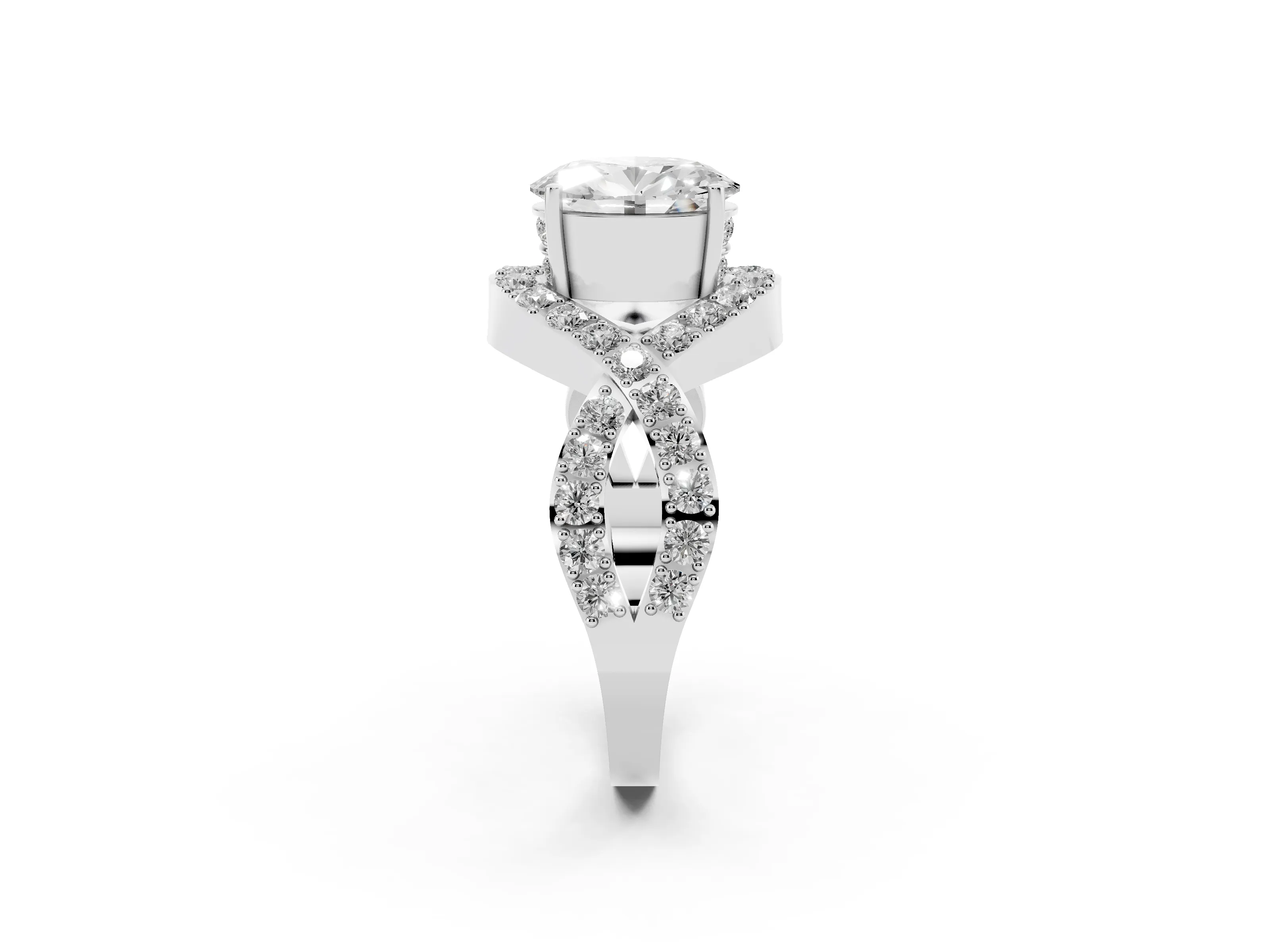 Oval Cut Diamond Solitaire Twist Band Pavé Engagement Ring Set in Platinum
