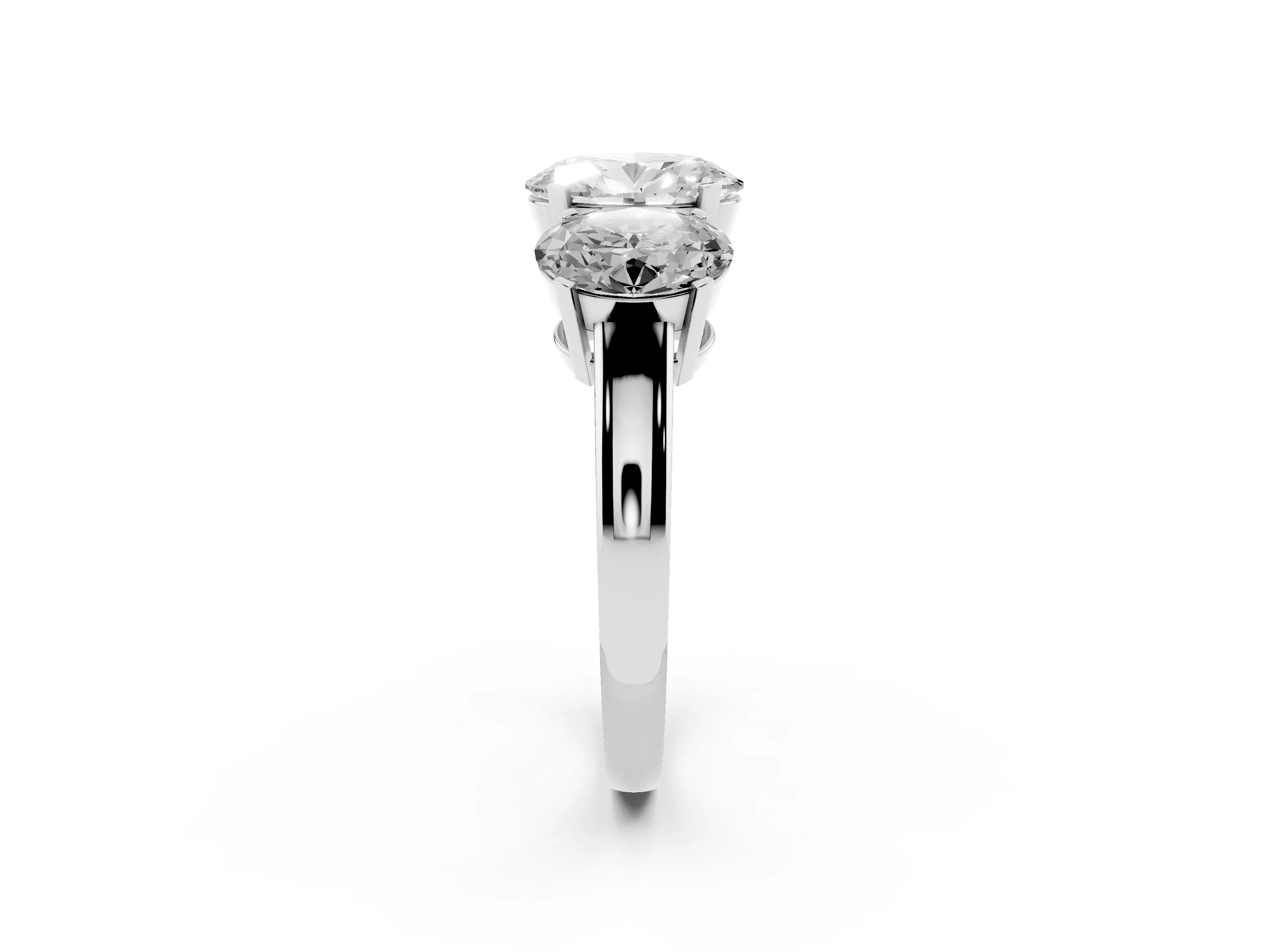 Oval Cut Diamond Three-Stone Ring Set in Silver with Channel-Set Band and Prong Settings