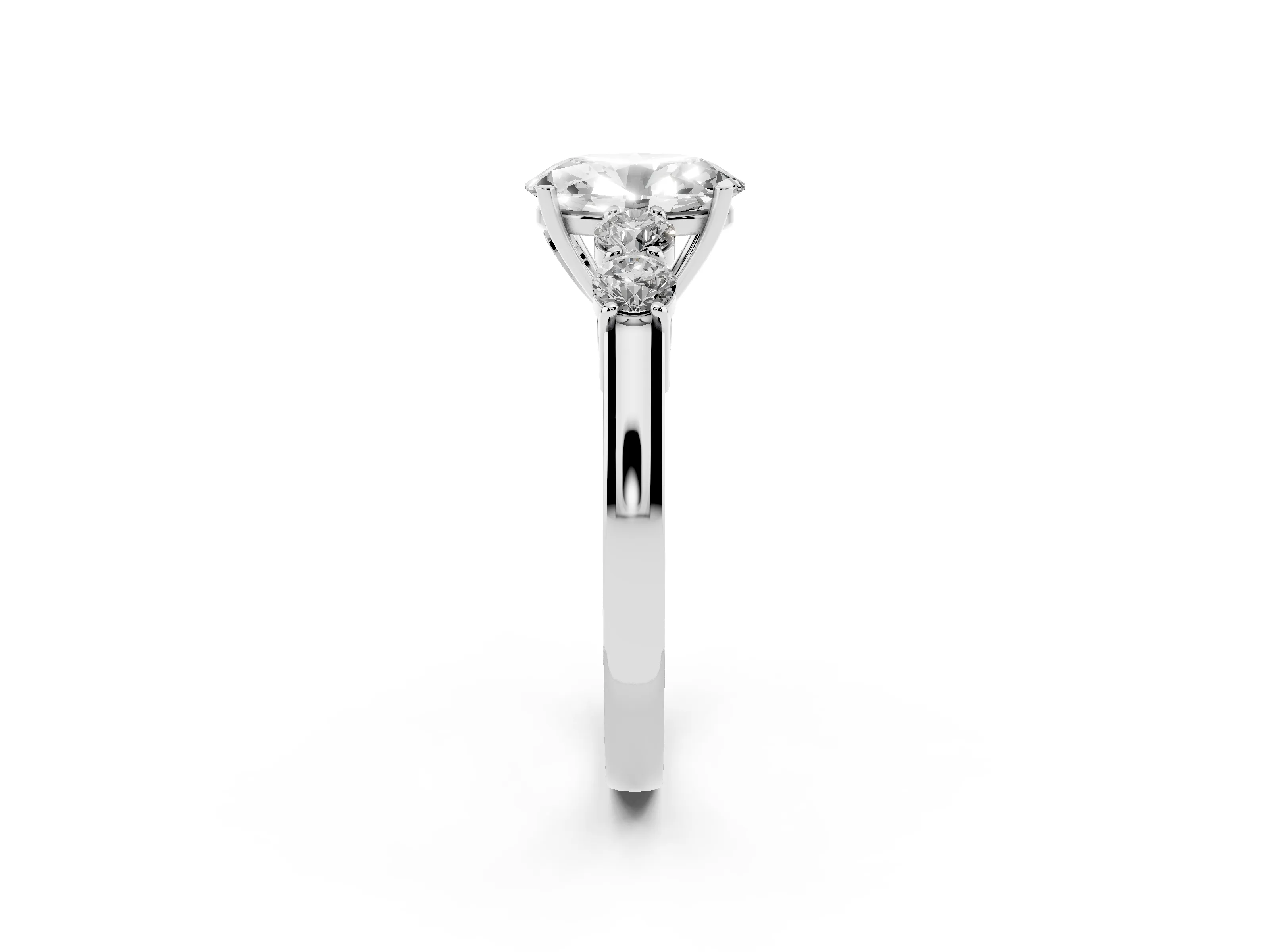 Oval Cut Diamond Five-Stone Prong Set Band Ring Set in Platinum with Polished Band
