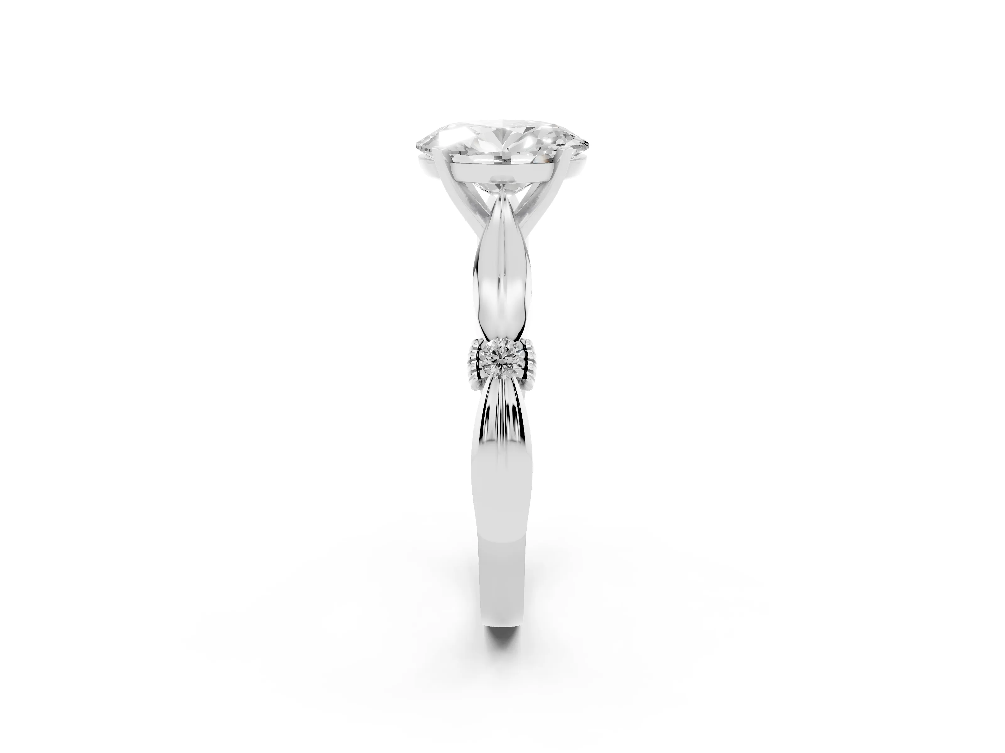 Oval Cut Diamond Solitaire Twisted Band Ring Set in Silver with Accent Stones and Prong Setting