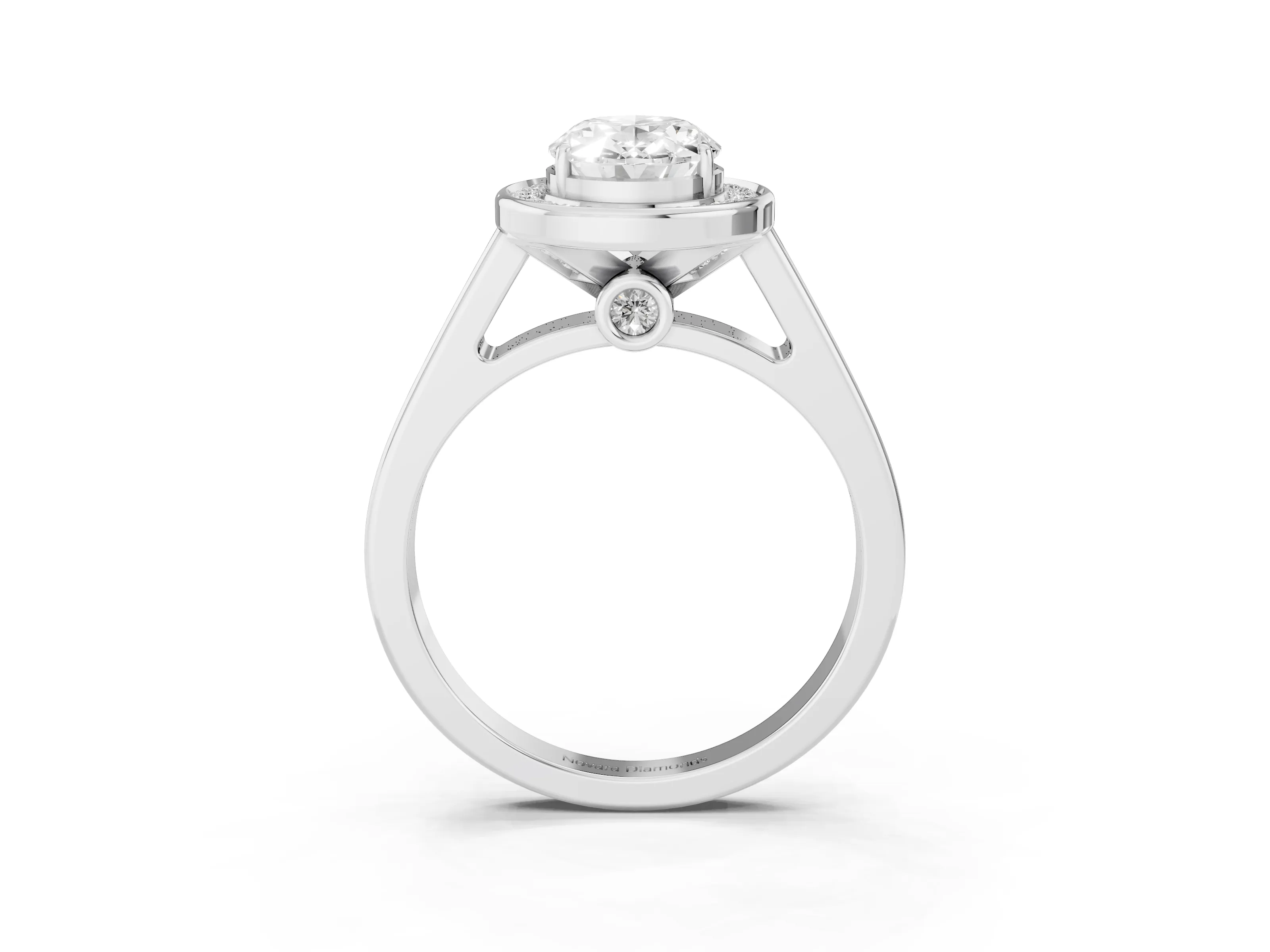 Oval Cut Diamond Halo Solitaire Ring Set in Platinum with Pavé Band and Bezel Setting