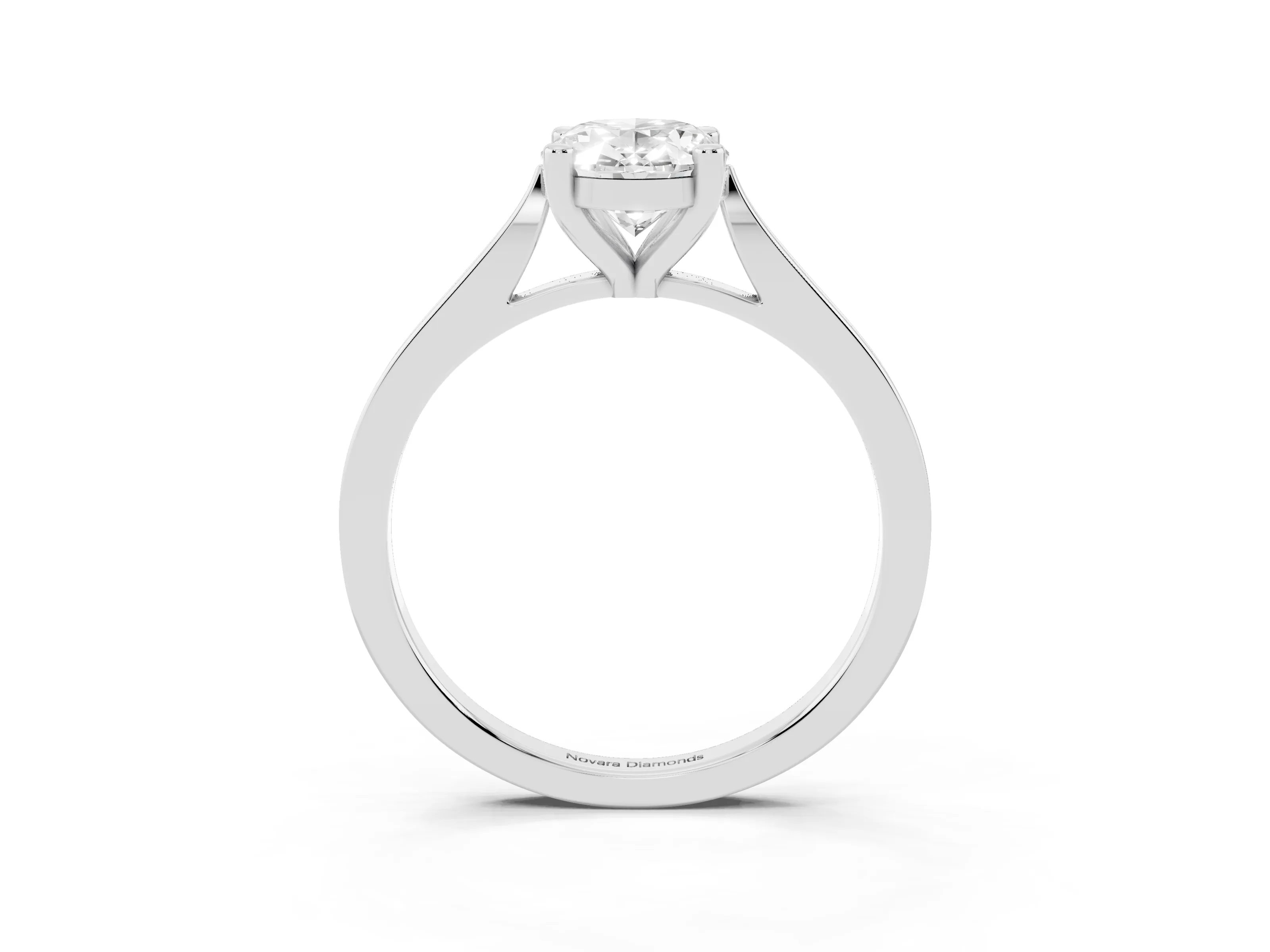 Oval Cut Diamond Solitaire Ring Set in Silver with Prong Setting and Tapered Band
