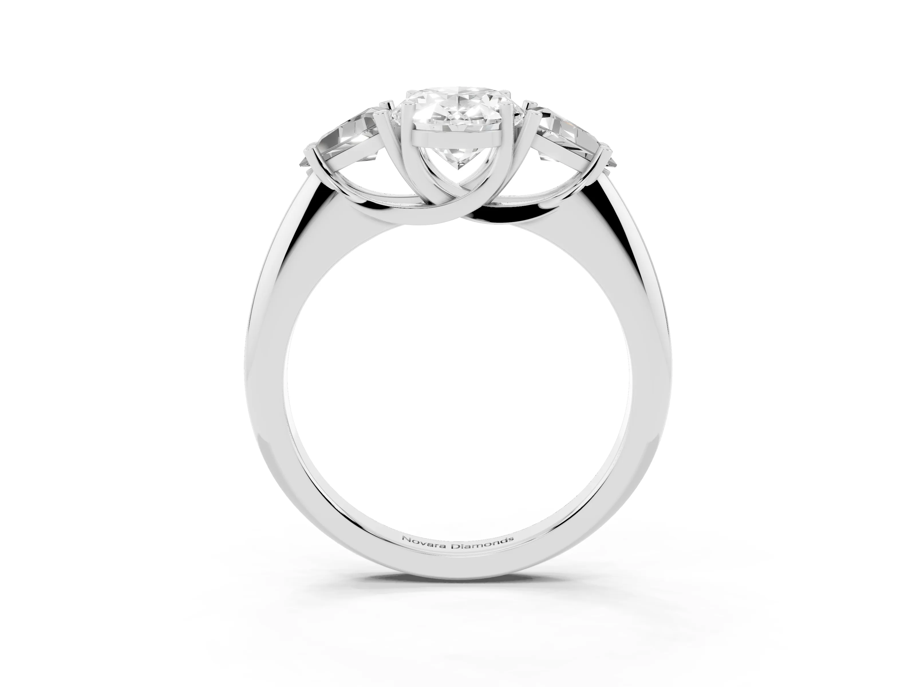 Oval Cut Diamond Three-Stone Engagement Ring Set in Silver with Trillion Side Stones