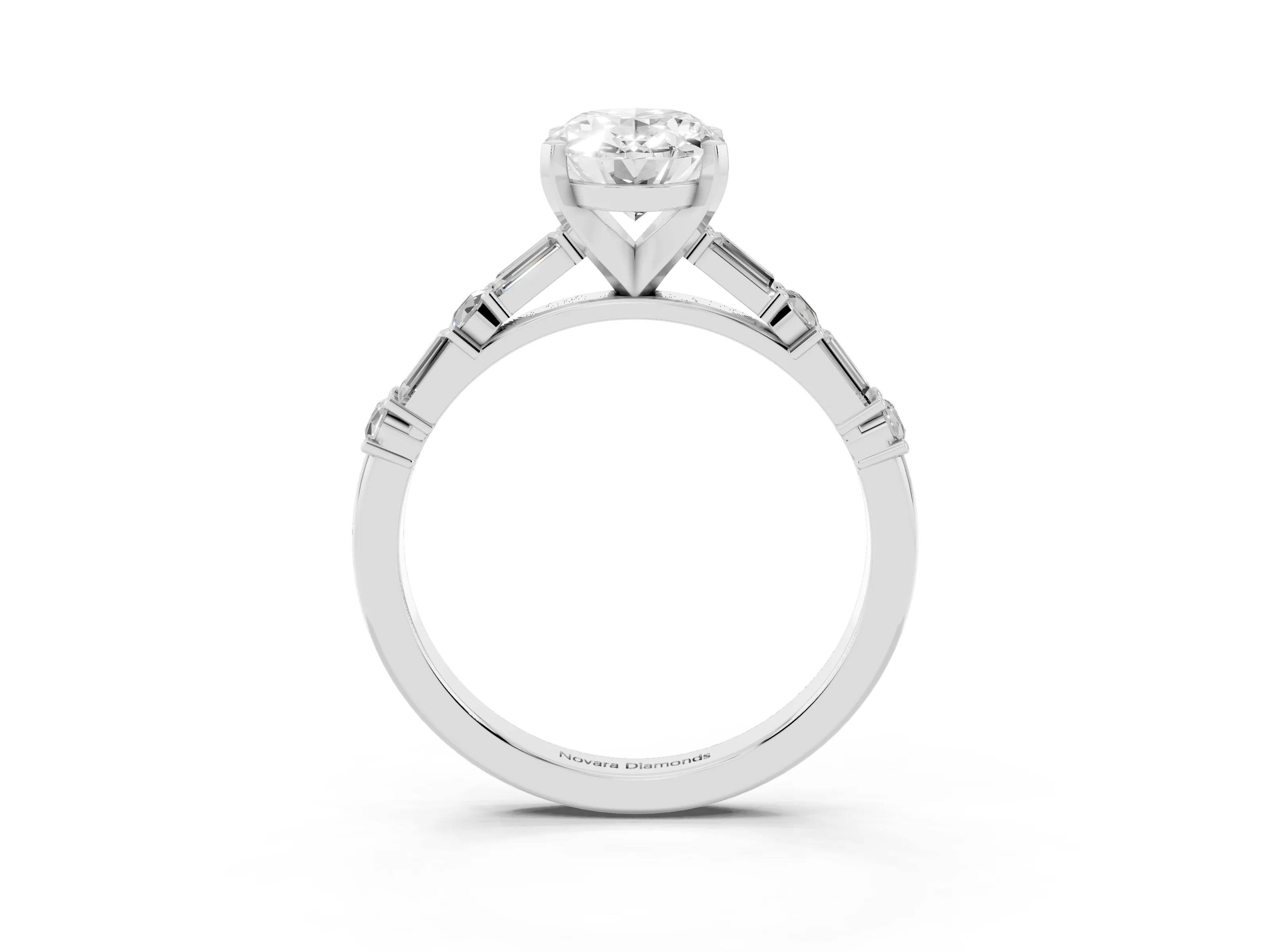 Oval Cut Diamond Solitaire Set in Platinum with Side Baguettes and Channel Set Band