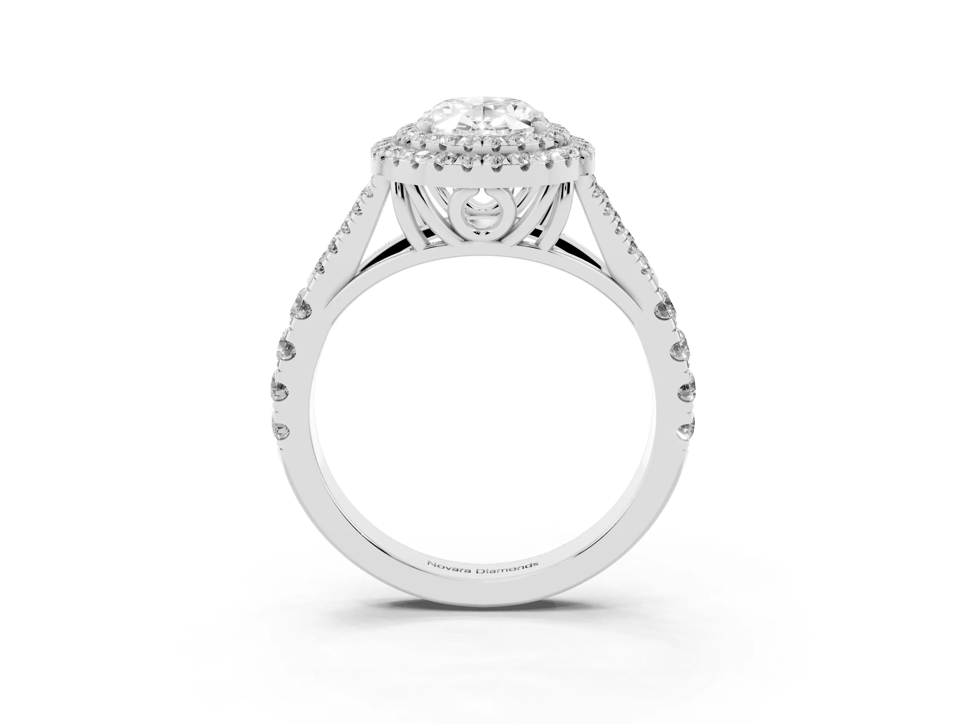 Oval Cut Diamond Pavé Split Shank Double Halo Engagement Ring Set in Silver