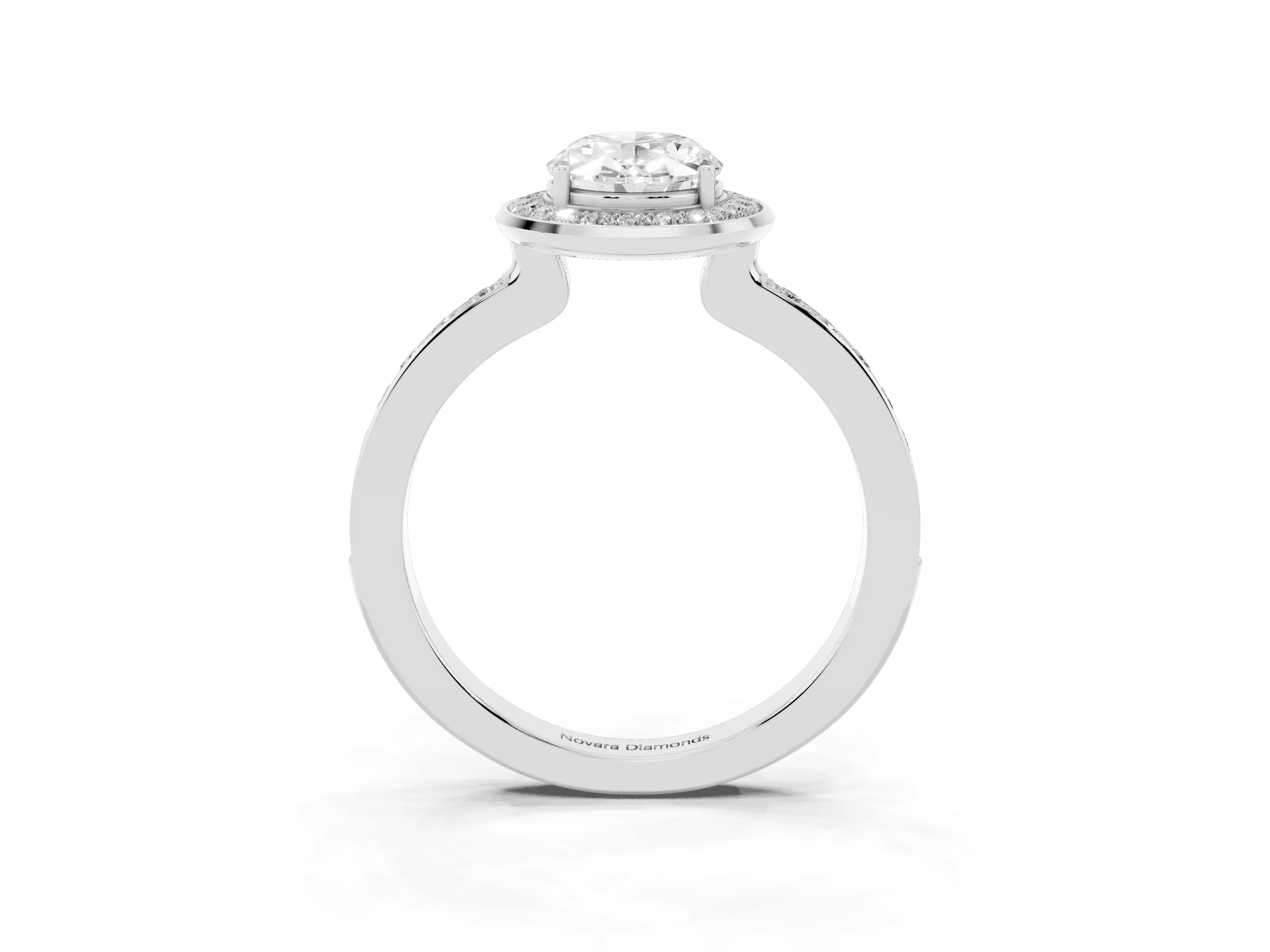Oval Cut Diamond Halo Ring Set in Platinum with Bezel Frame and Pavé Band