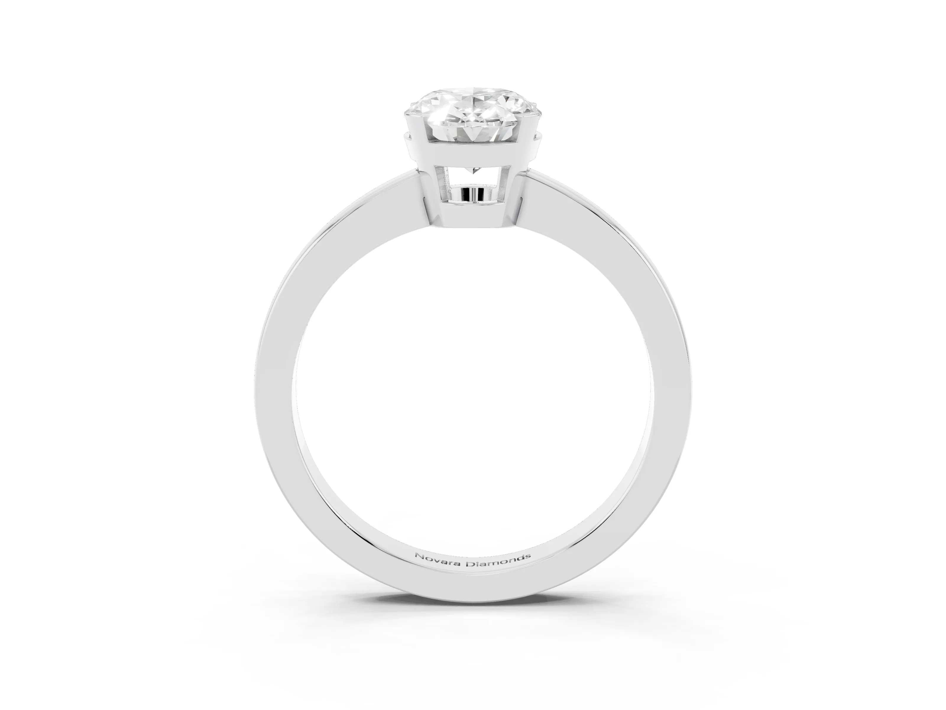 Oval Cut Diamond Solitaire Ring Set in Platinum with Prong Head and Smooth Polished Band