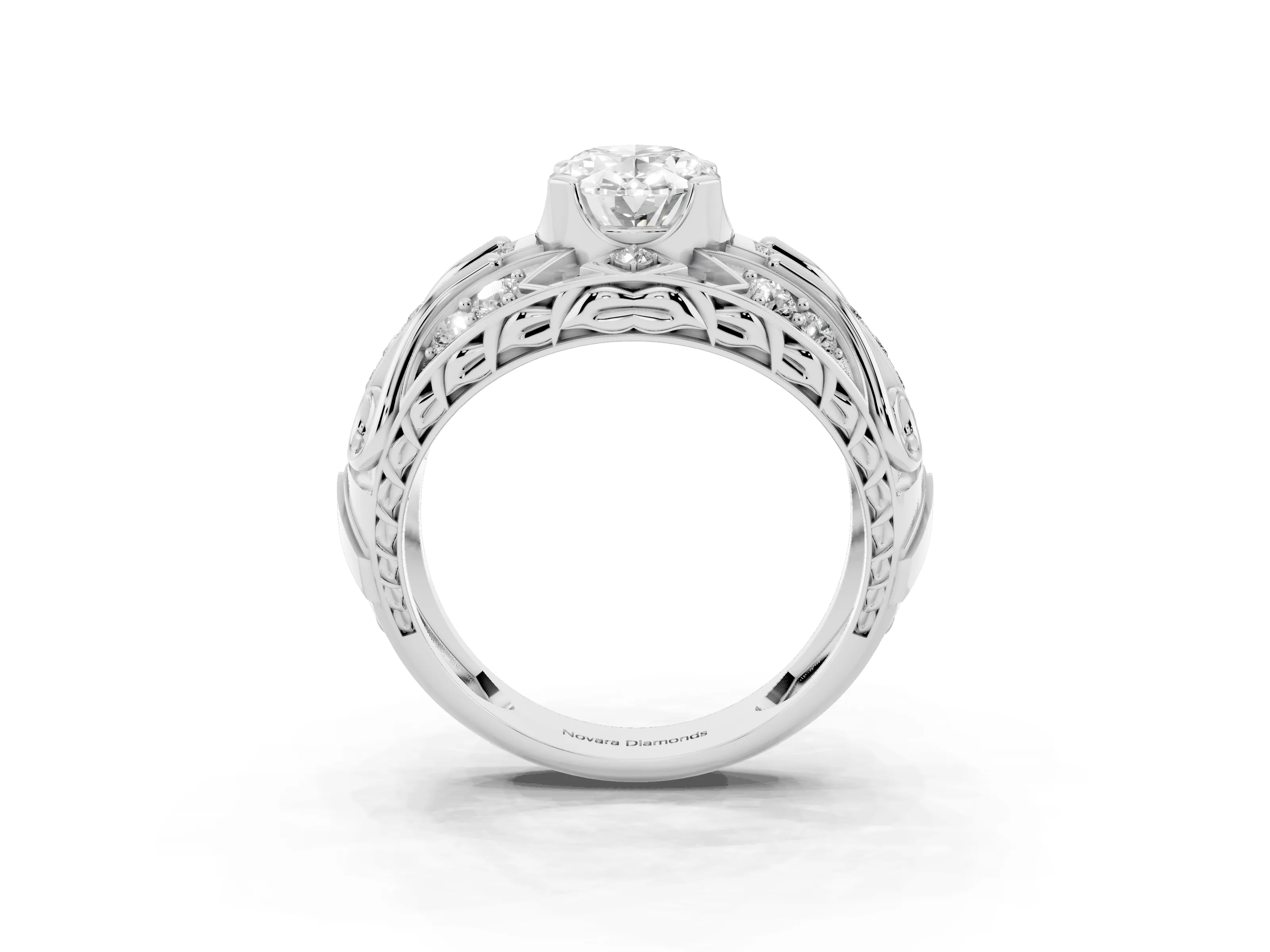 Oval Cut Diamond Art Deco Ring Set in Silver with Pavé Split Shank