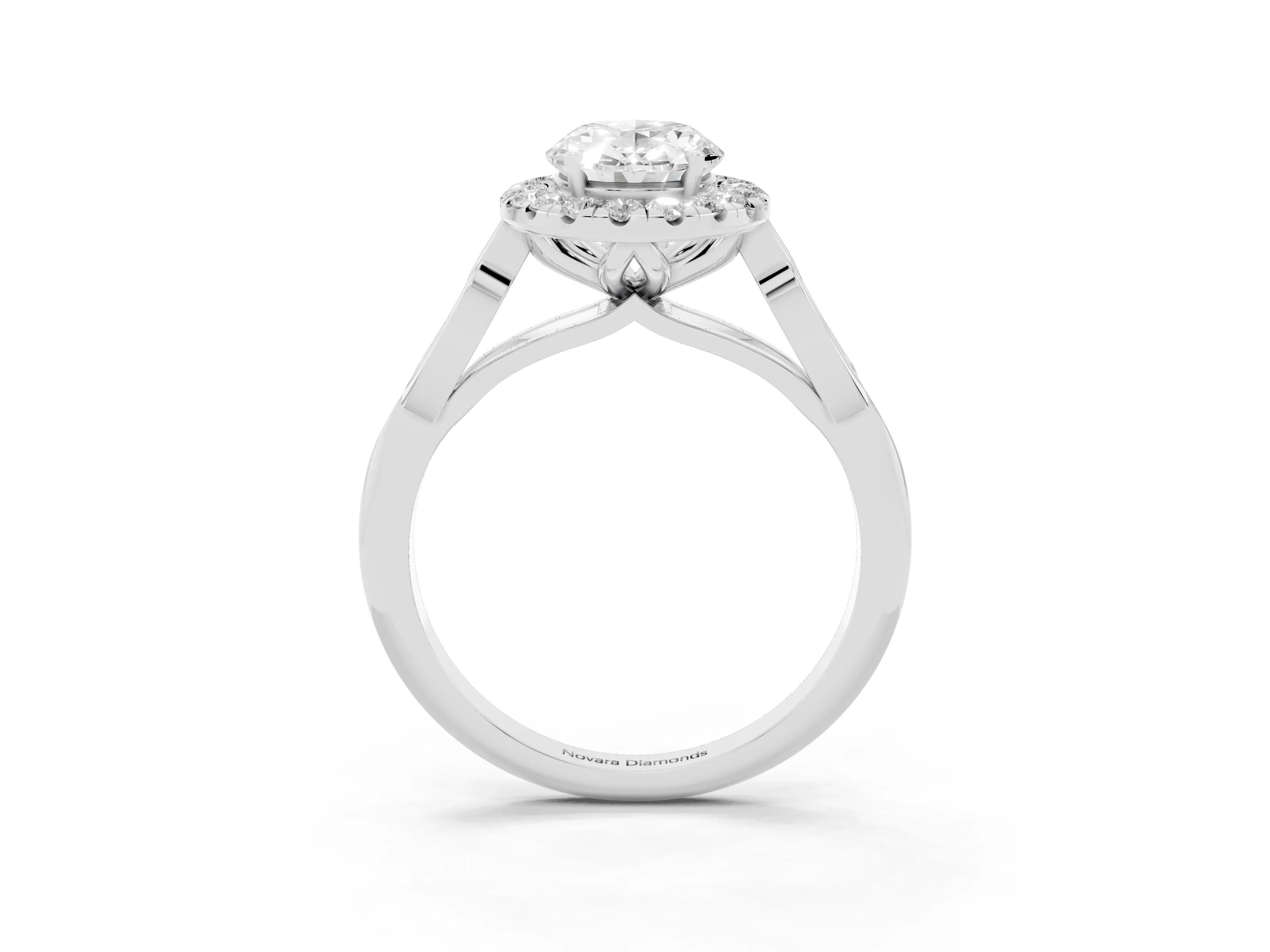 Oval Cut Diamond Halo Engagement Ring Set in Silver with Filigree Band and Prong-Set Center