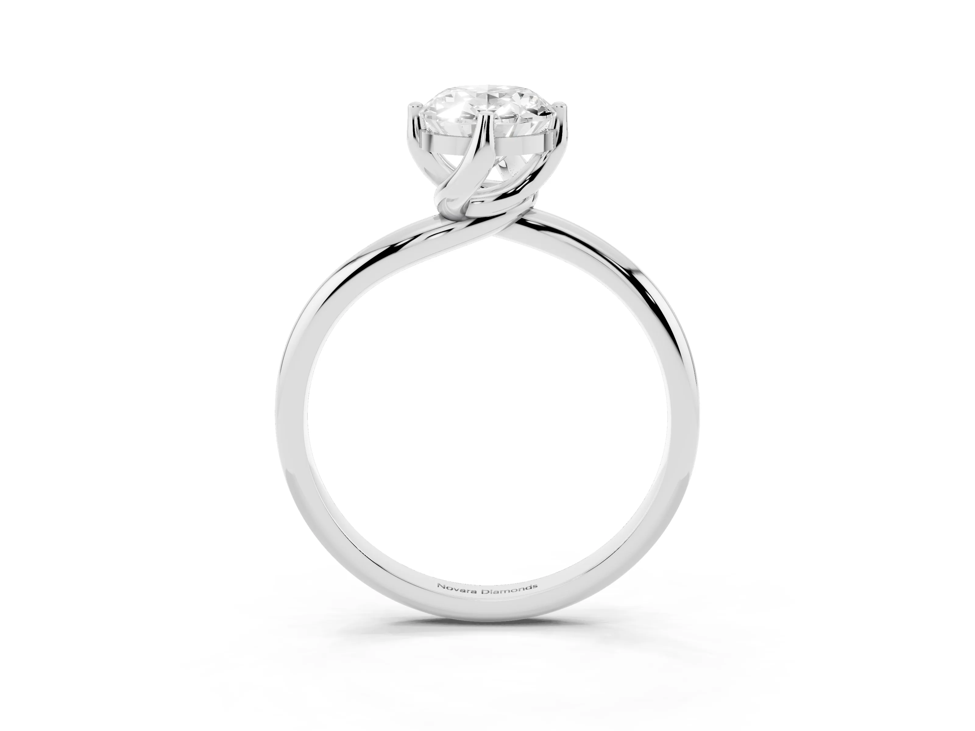 Oval Cut Diamond Solitaire Engagement Ring Set in Silver with Classic Plain Band