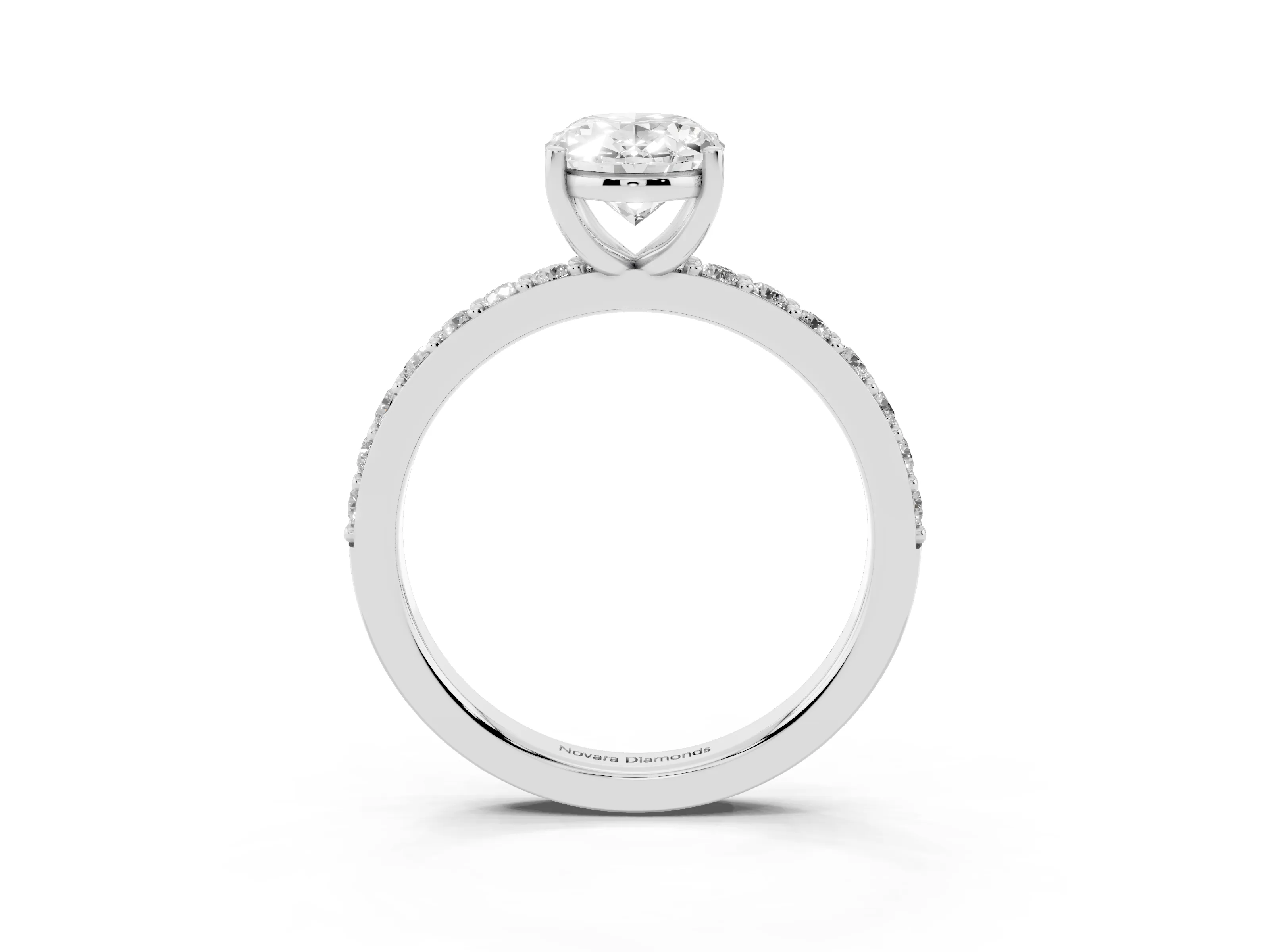 Oval Cut Diamond Solitaire Set in White gold with Round Pavé Band and Prong Setting