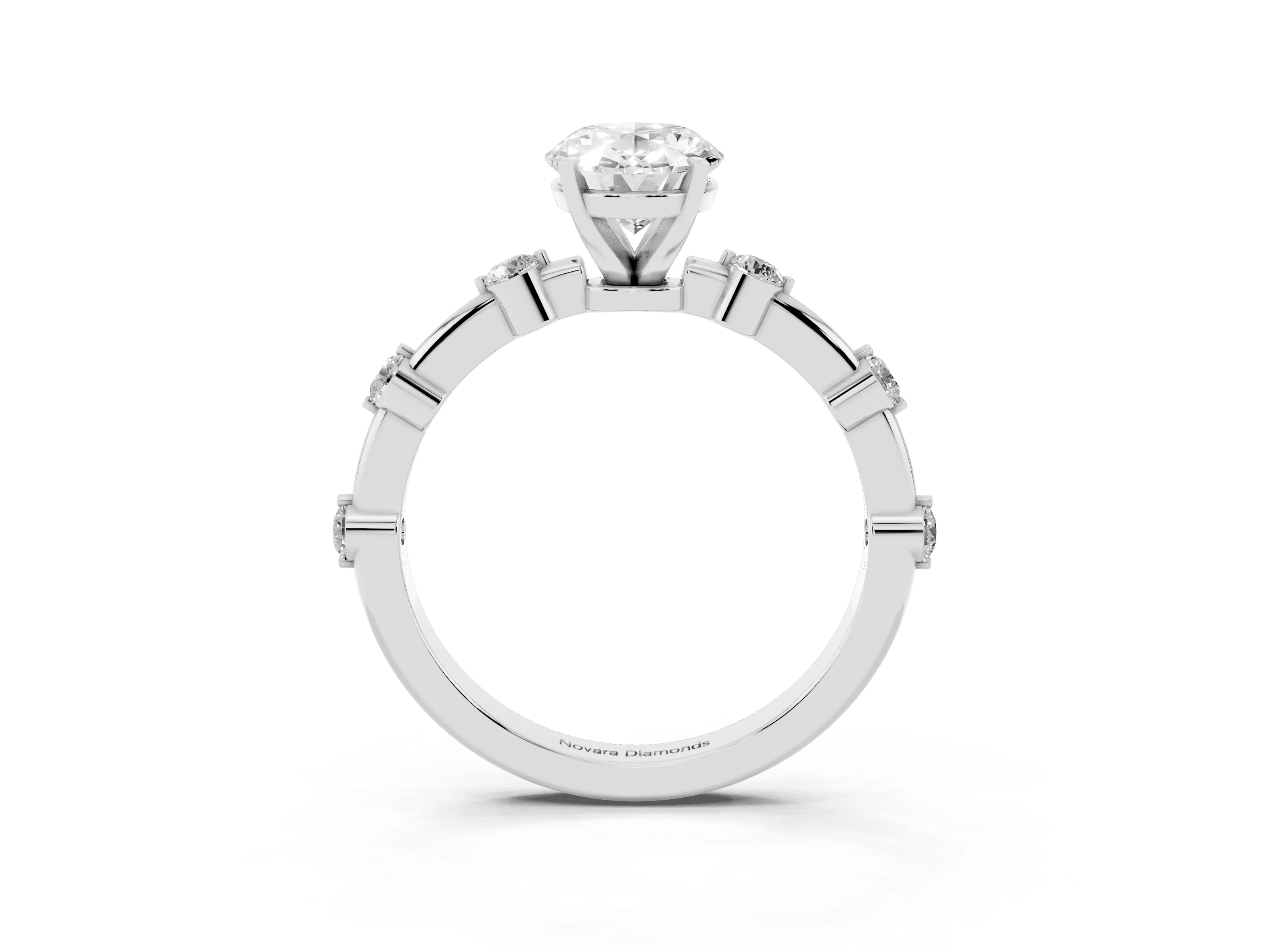 Oval Cut Diamond Solitaire Ring Set in Platinum with Bezel Set Side Stones and Prong Setting
