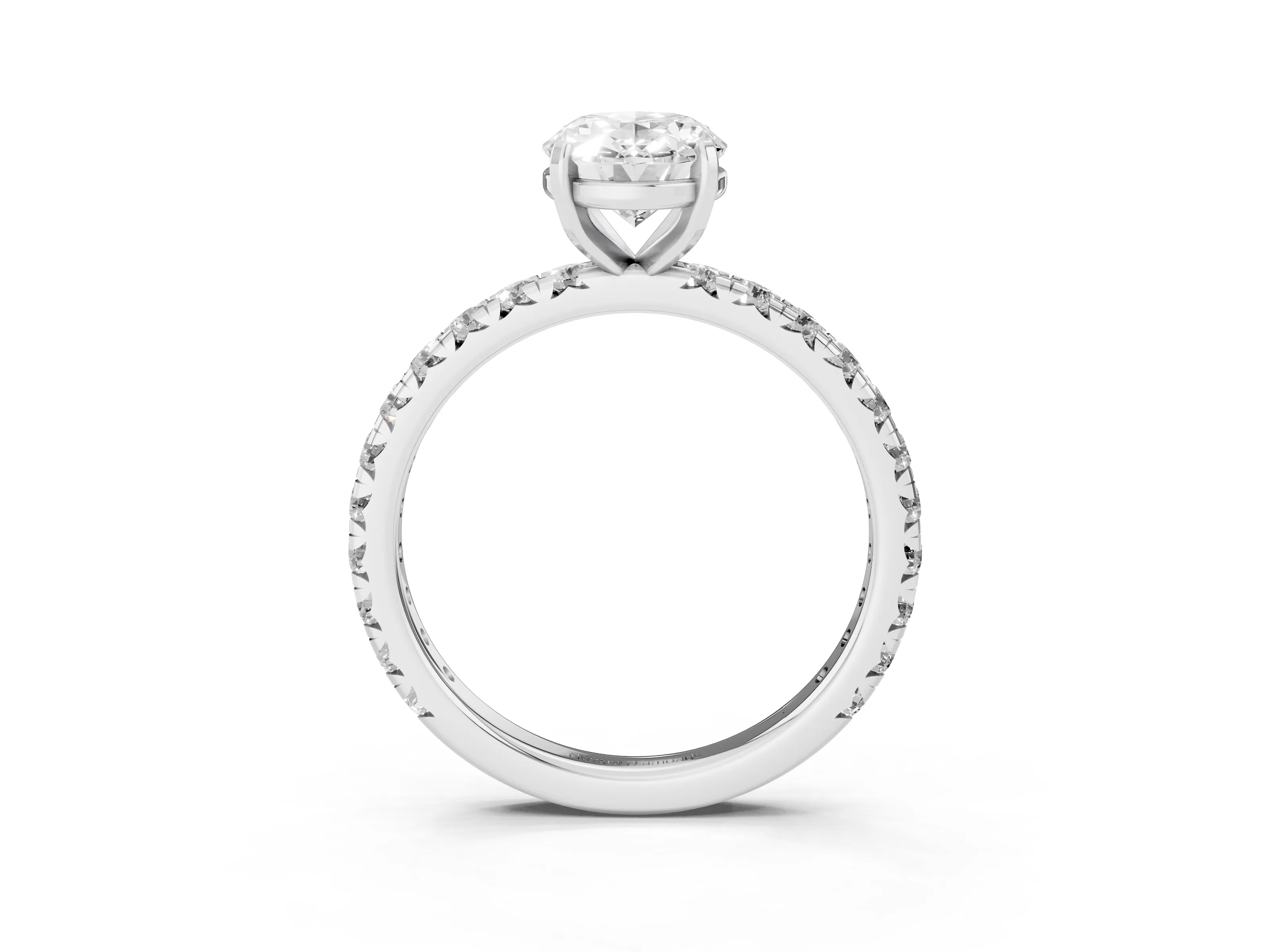 Oval Cut Diamond Pavé Solitaire Ring Set in Platinum with Round Band and Prong Setting