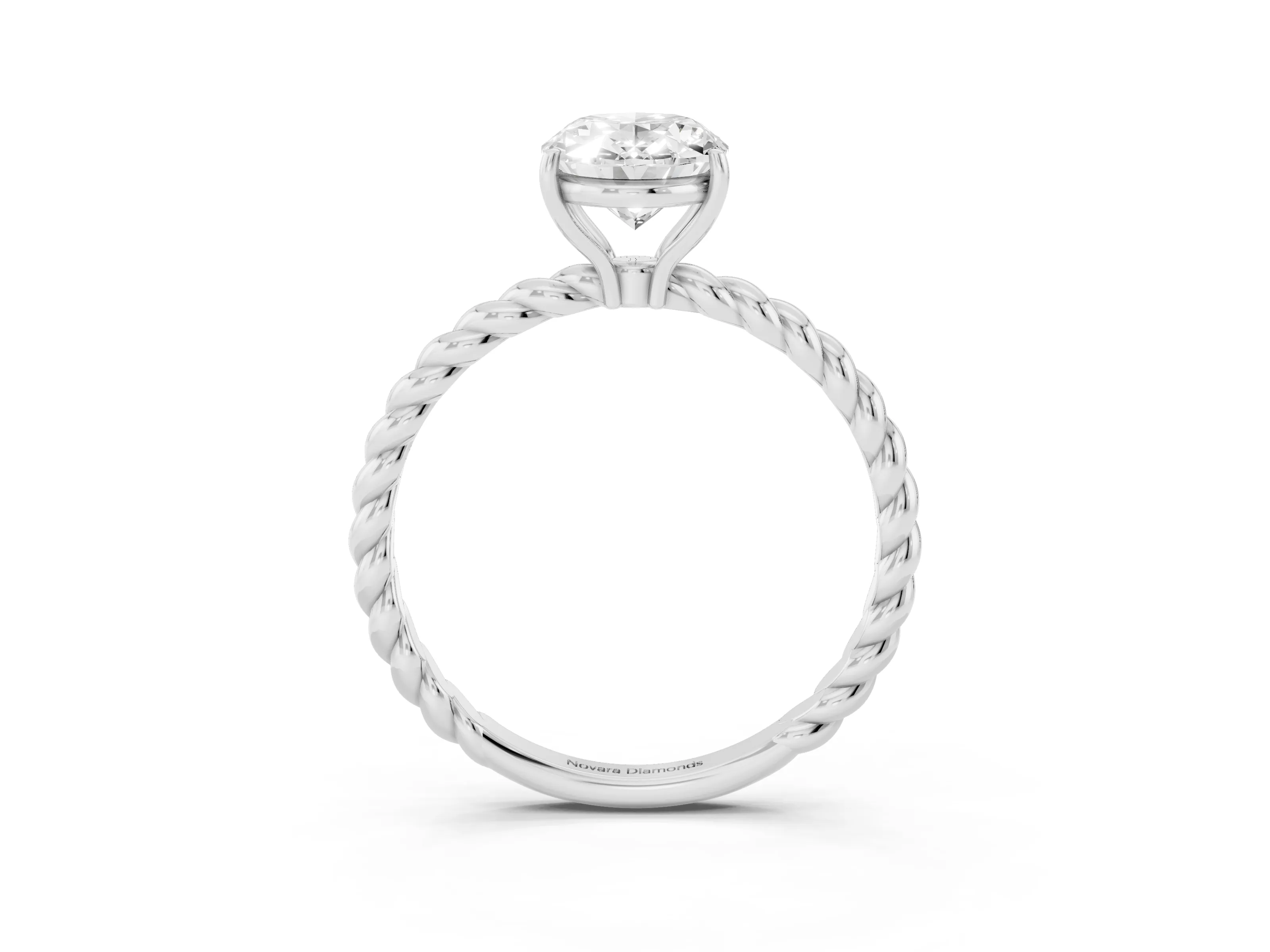Oval Cut Diamond Solitaire Ring Set in White gold with Twist Band and Prong Setting