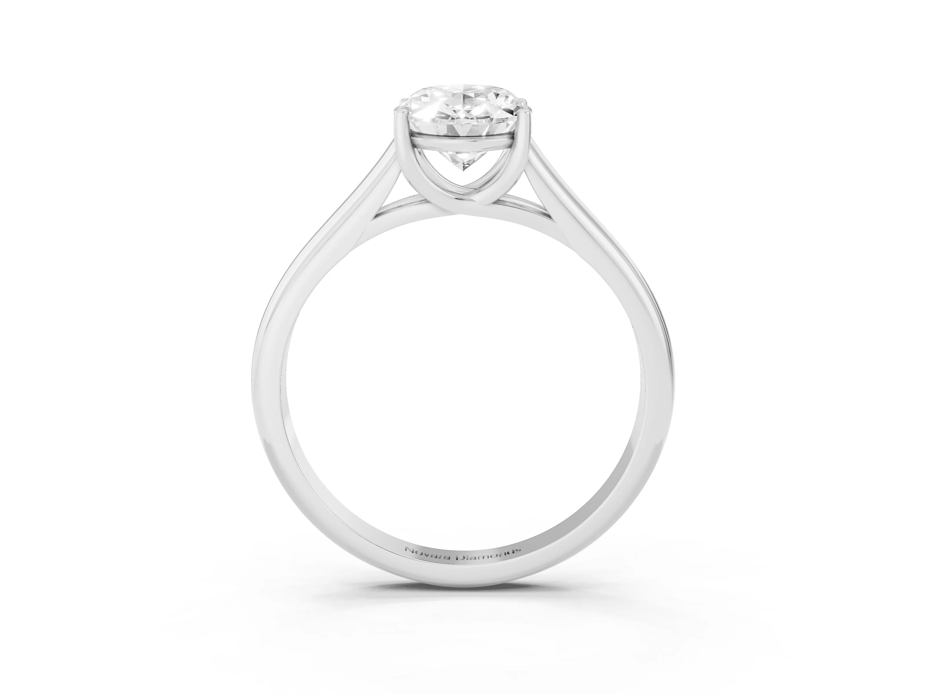 Oval Cut Diamond Solitaire Engagement Ring Set in White gold with Subtly Tapered Band and Prong Setting