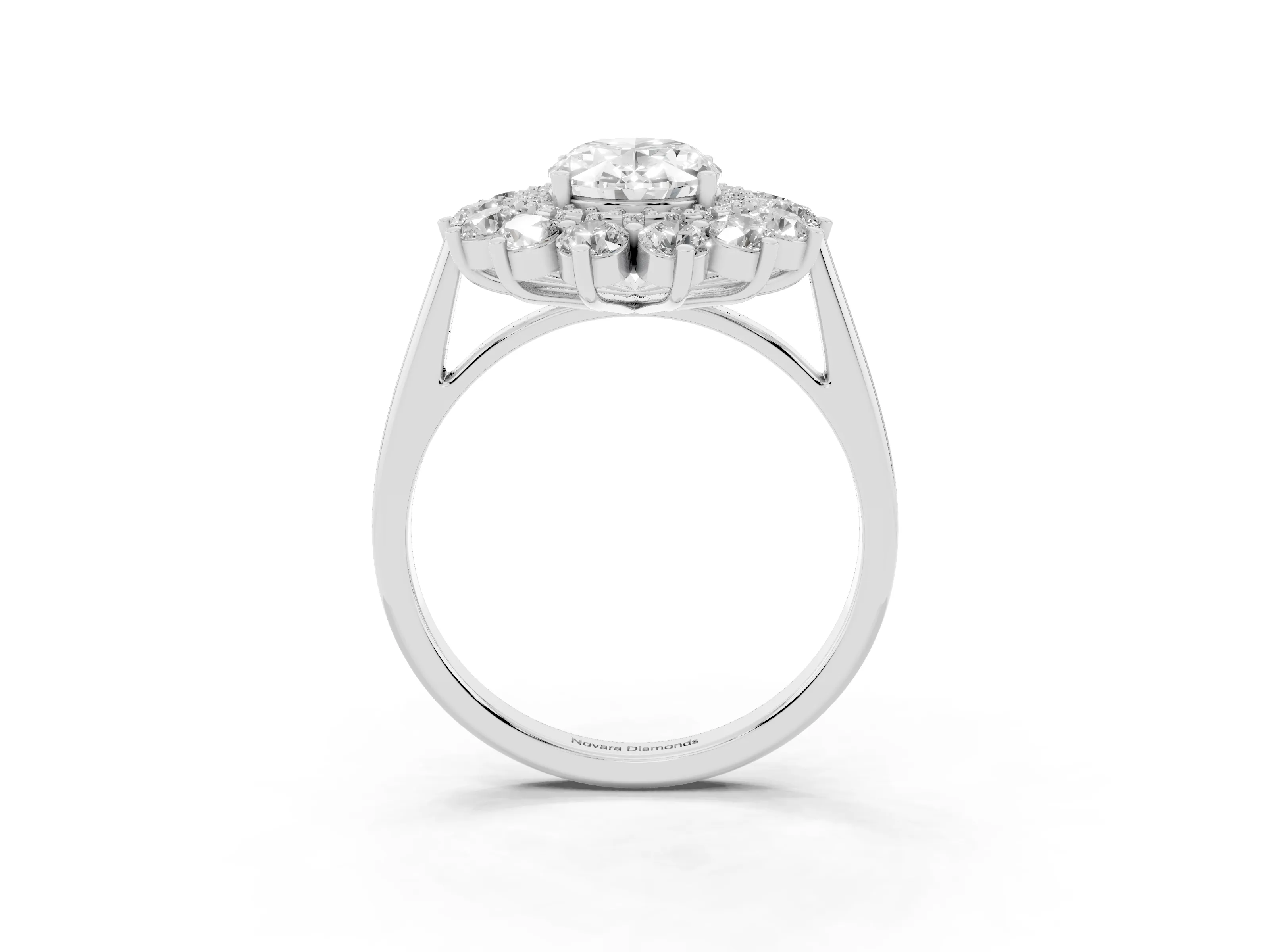 Oval Cut Diamond Floral Double Halo Ring Set in Platinum with Round Petals