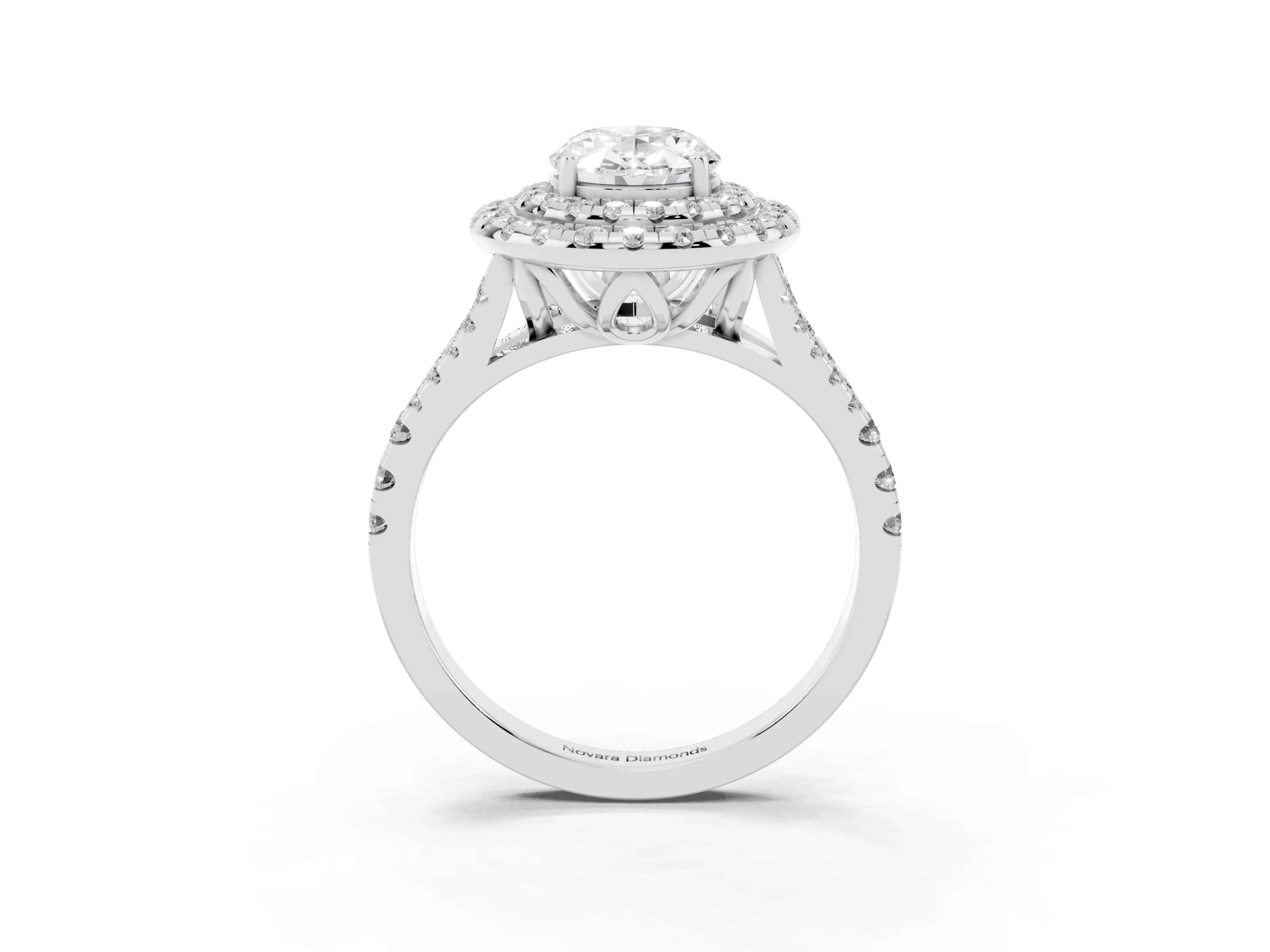 Oval Cut Diamond Double Halo Ring Set in Silver with Pavé Split Shank and Prong Setting