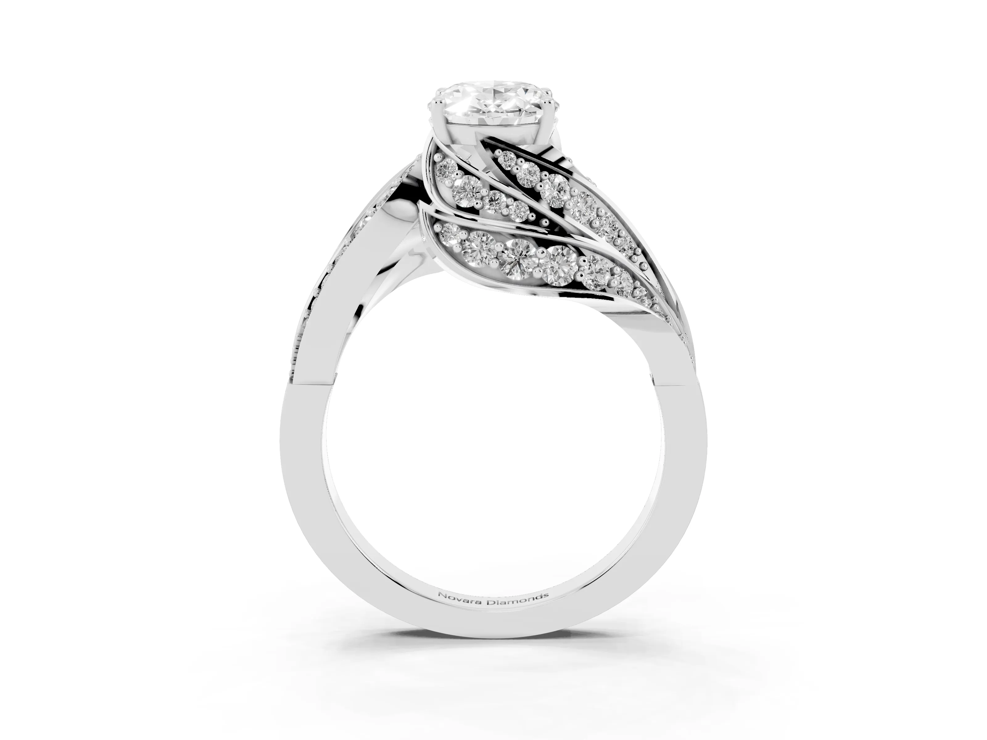 Oval Cut Diamond Solitaire Ring Set in Platinum with Layered Twist Pavé Band