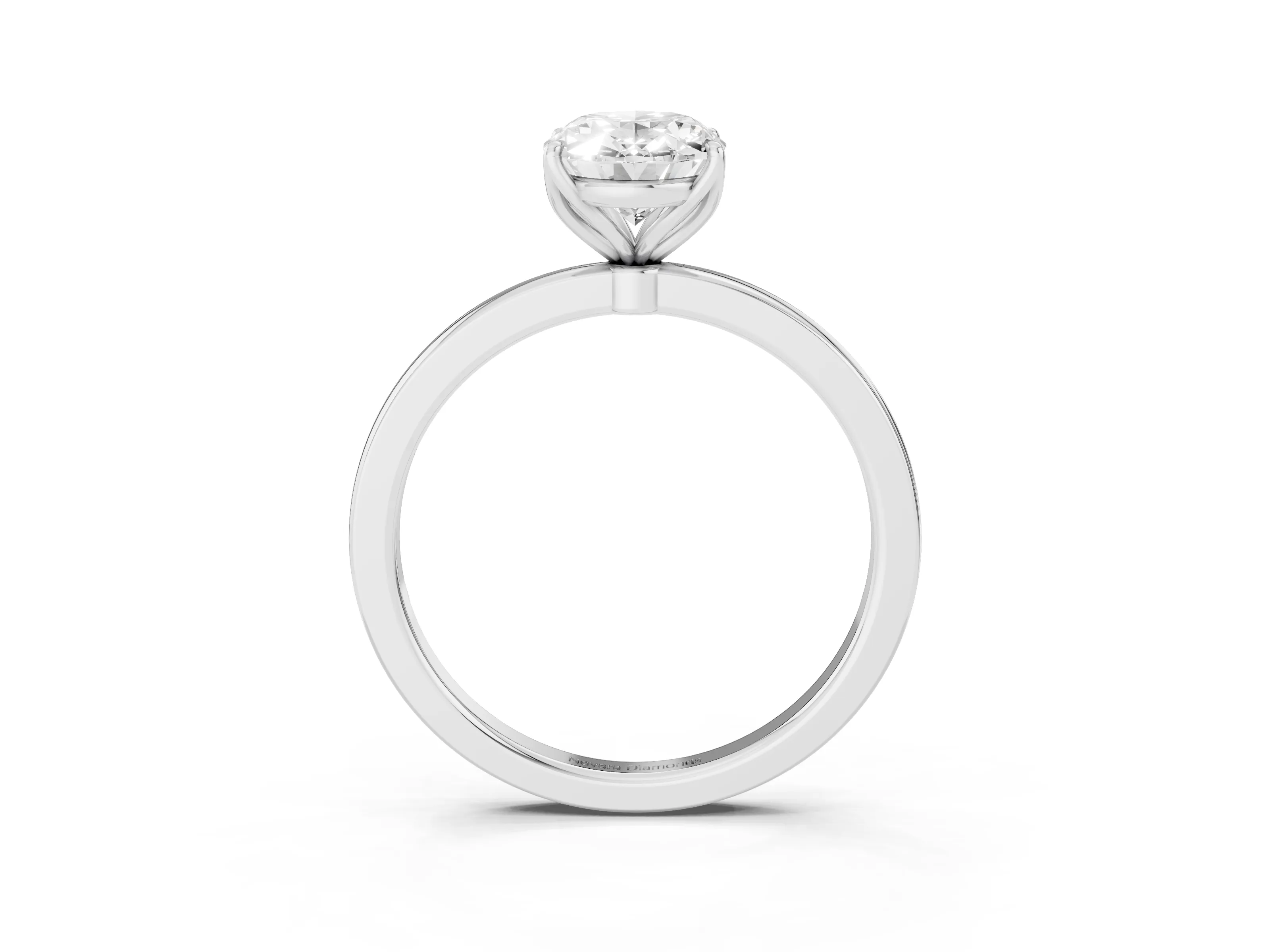 Oval Cut Diamond Solitaire Ring Set in Silver with Prong Setting and Thin Polished Band