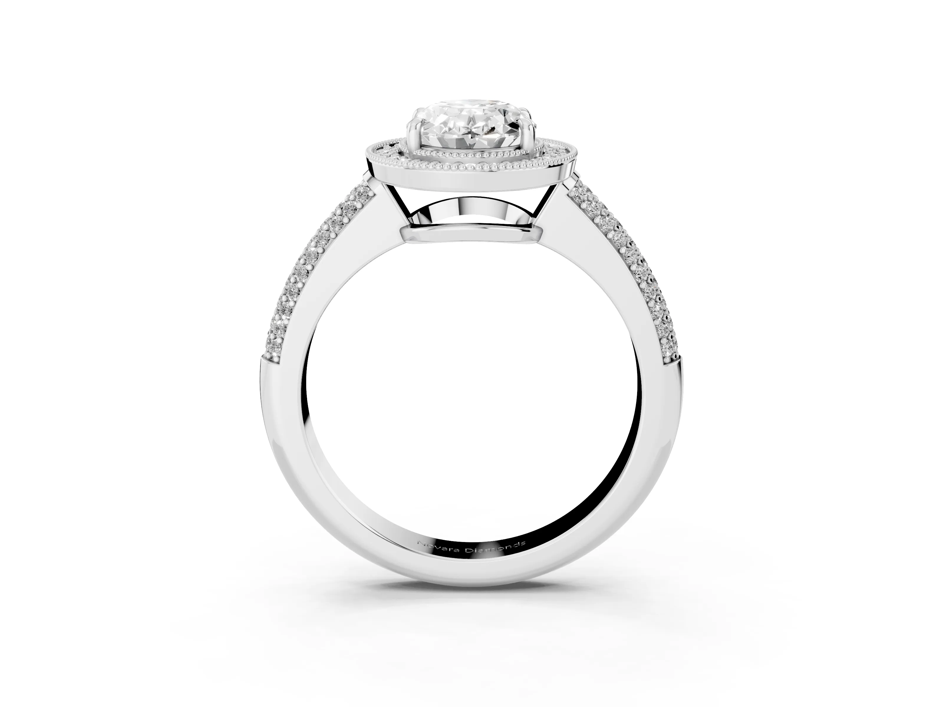 Oval Cut Diamond Halo Pavé Band Set in Silver with Prong Setting