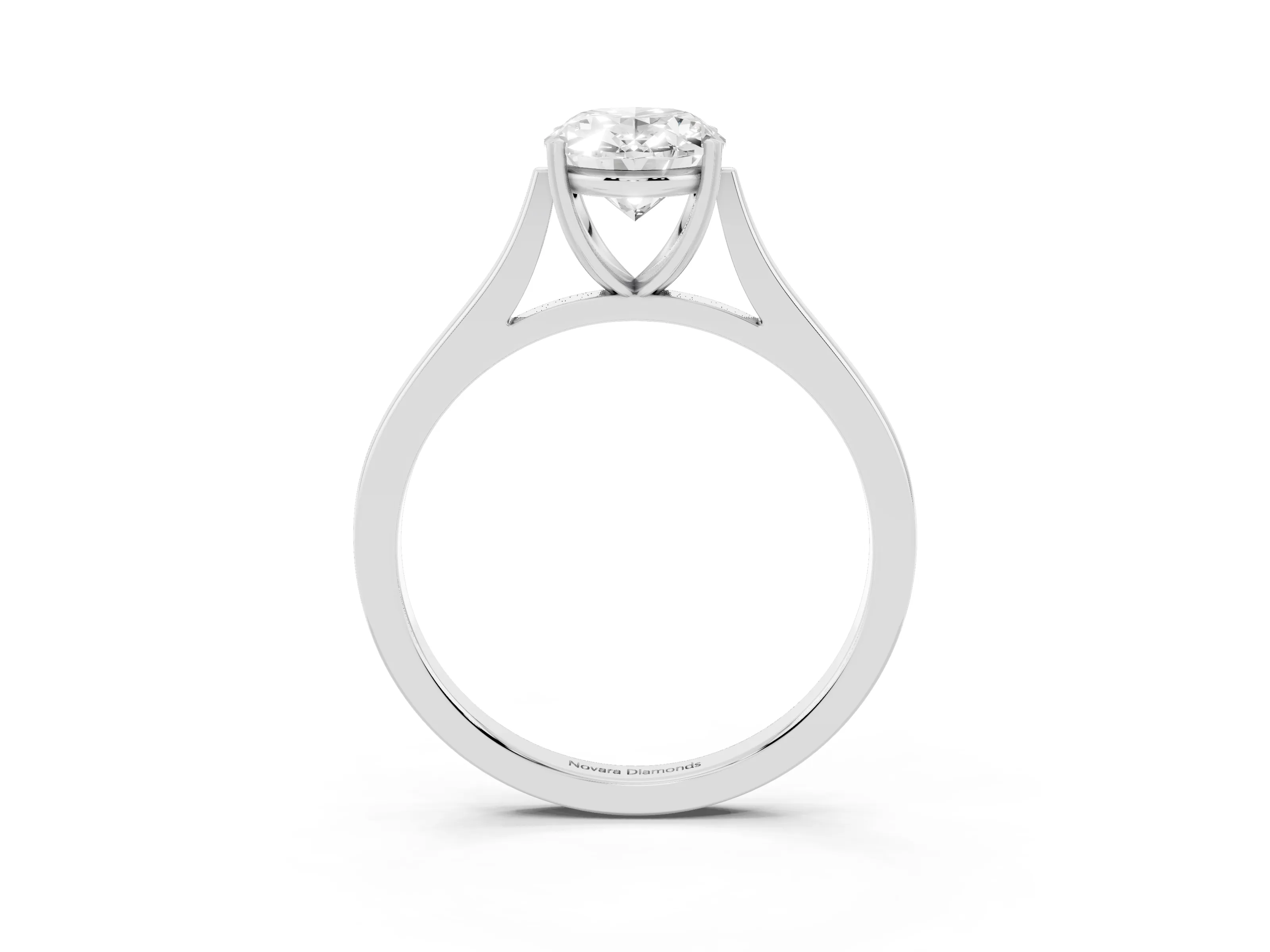Oval Cut Diamond Solitaire Heart Prong Engagement Ring Set in Platinum with Tapered Band