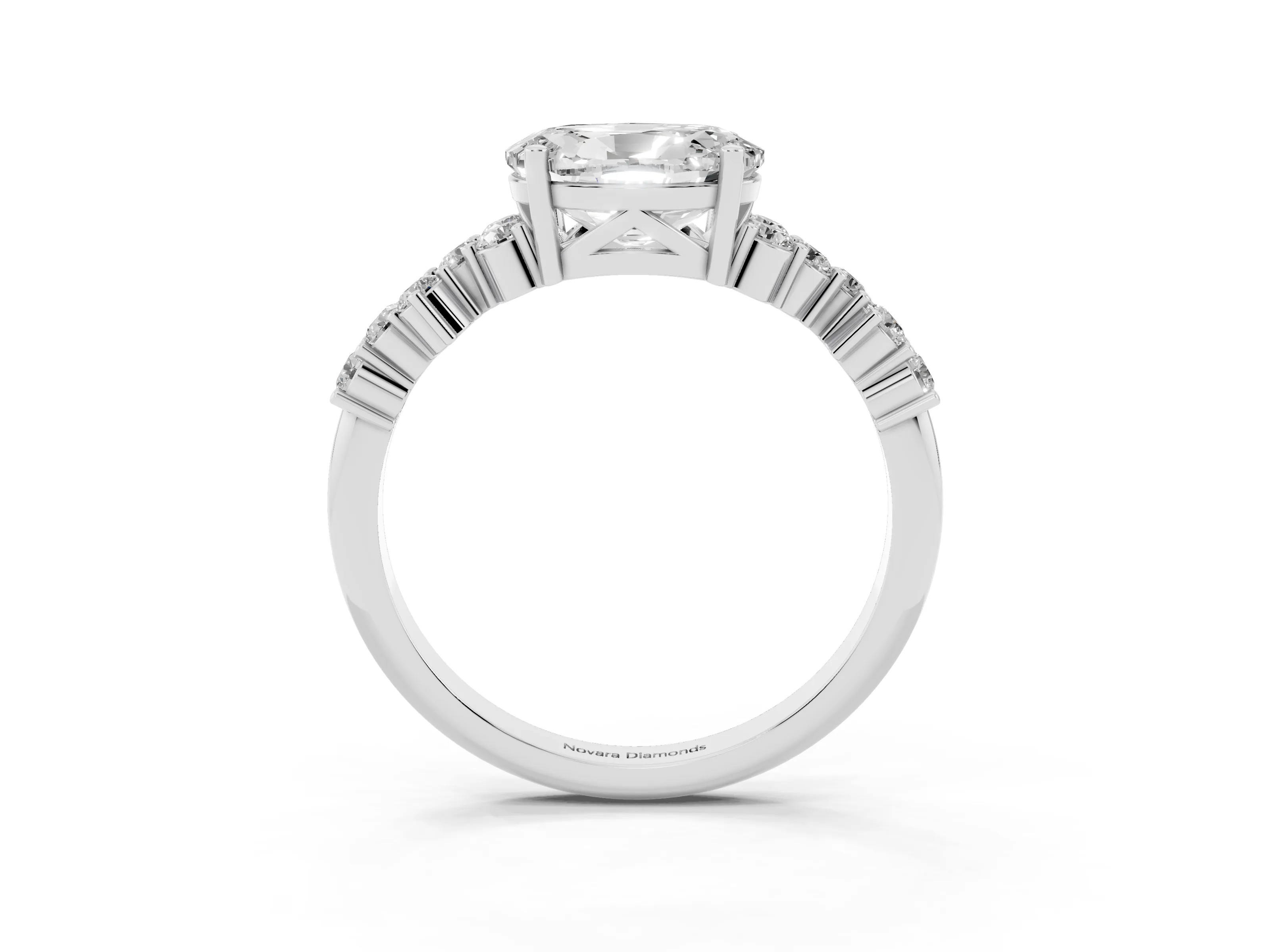 Oval Cut Diamond Ring Set in White gold with Scattered Round Accents