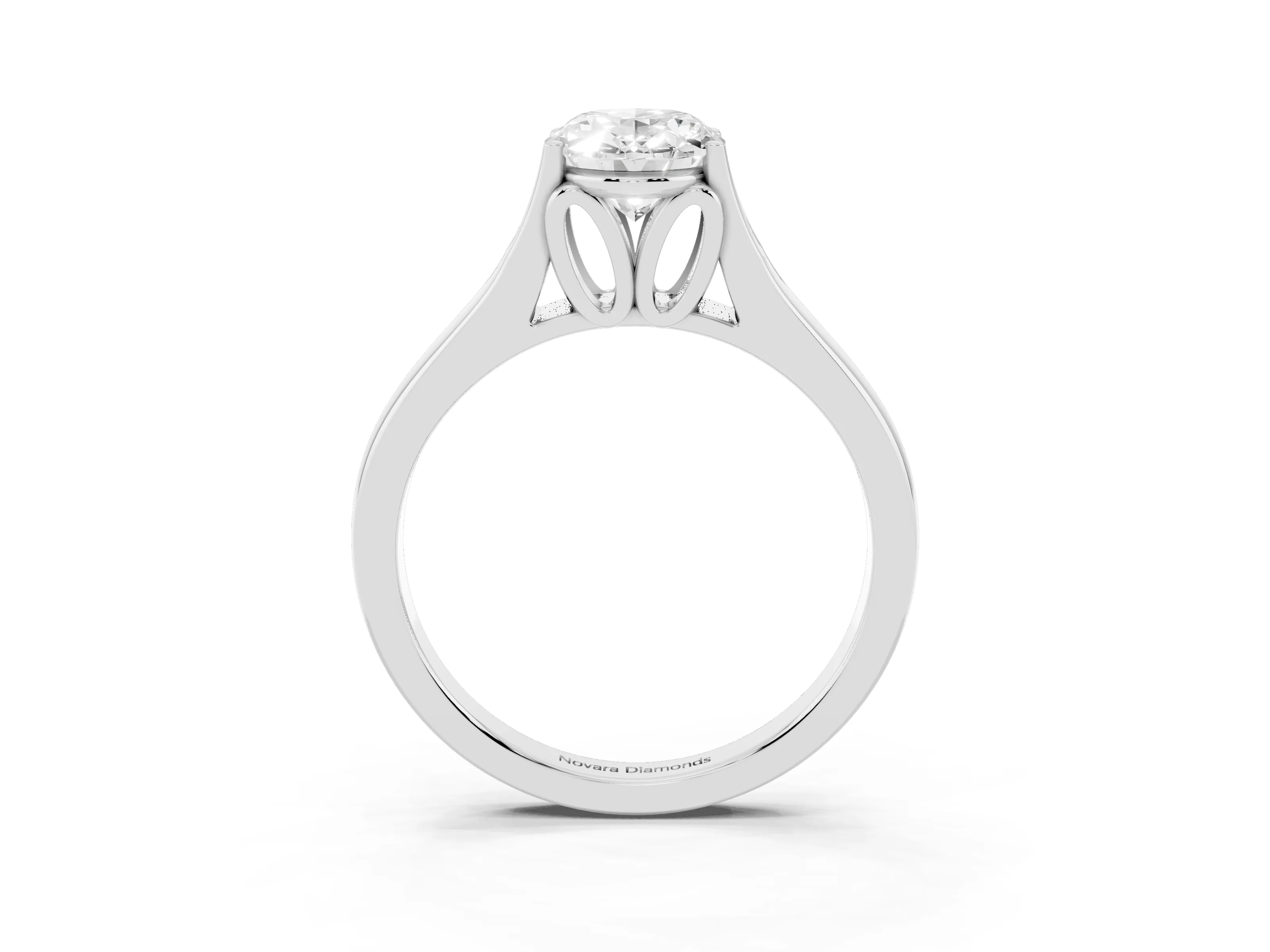 Oval Cut Diamond Solitaire Ring Set in White gold with Arched Cathedral Band and Prong Setting