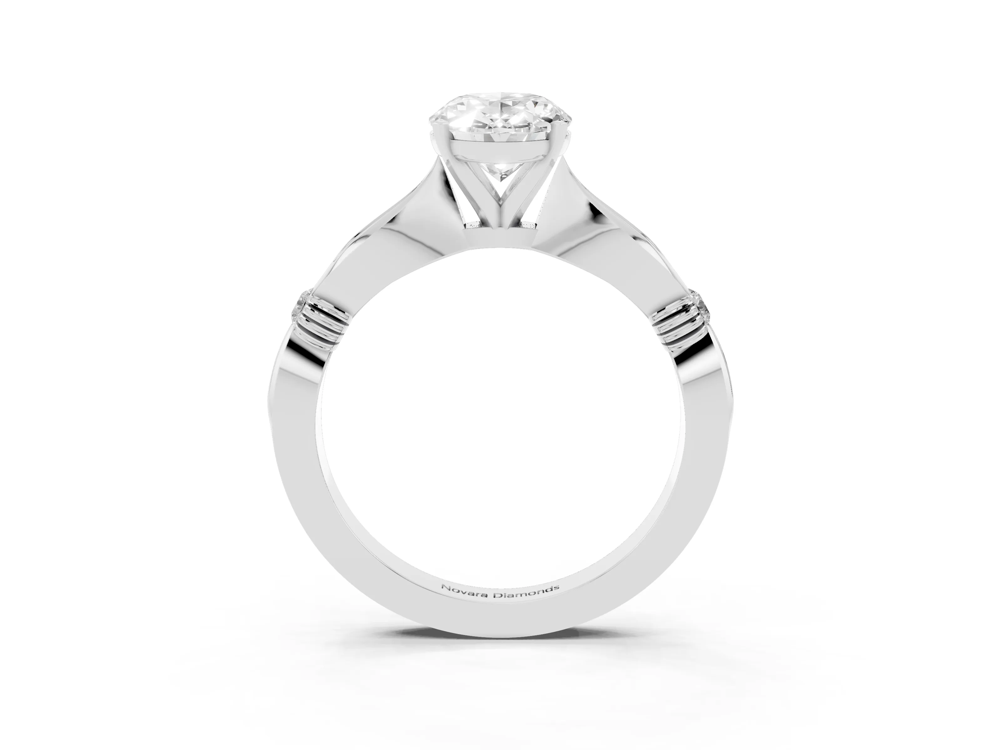 Oval Cut Diamond Solitaire Twisted Band Ring Set in Silver with Accent Stones and Prong Setting