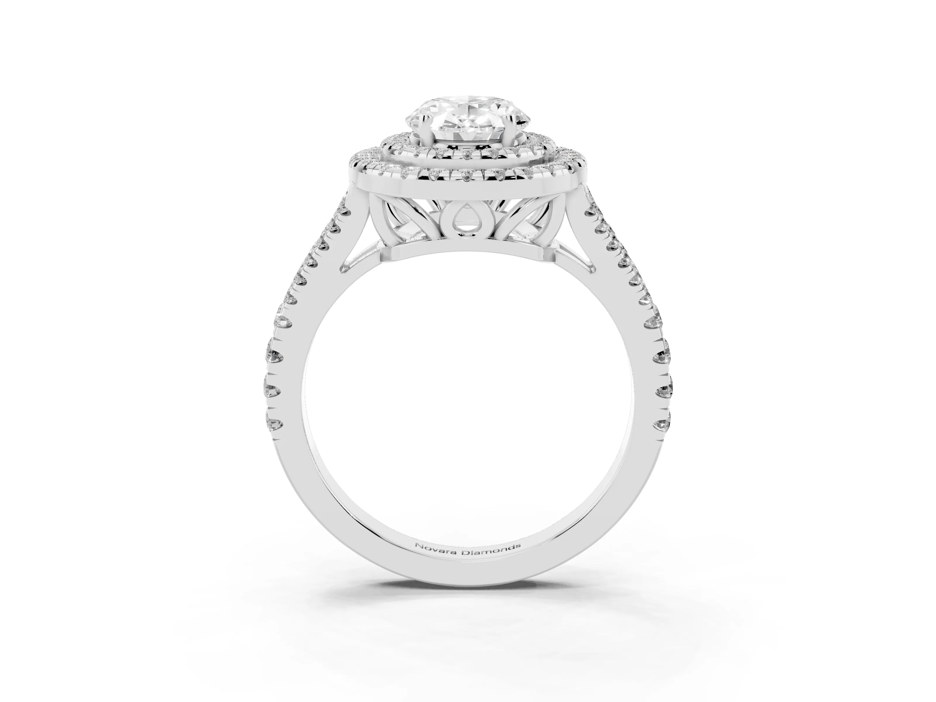 Oval Cut Diamond Double Halo Ring Set in Platinum with Pavé Band