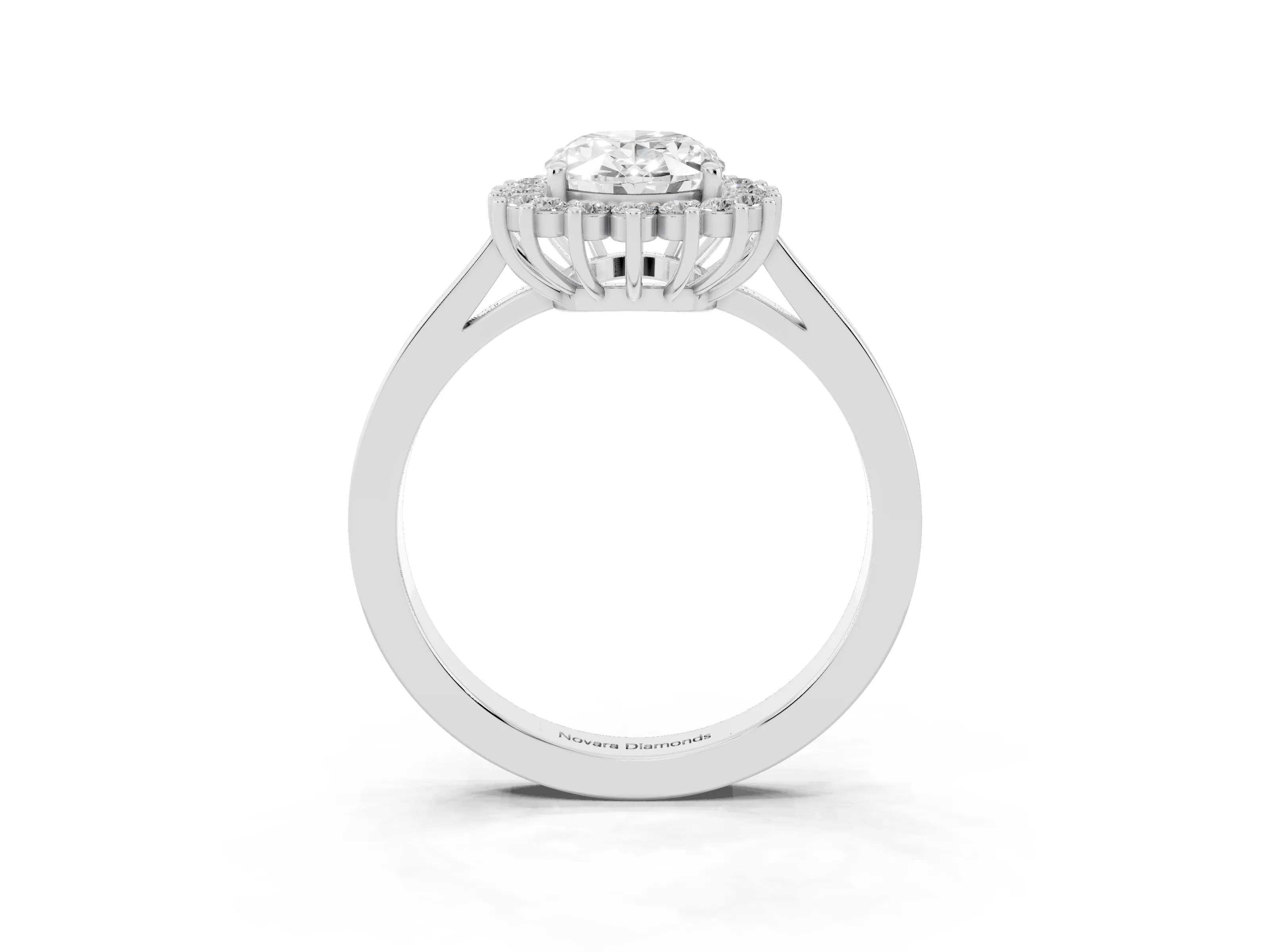 Oval Cut Diamond Halo Ring Set in White gold with Round Halo and Smooth Solitaire Band
