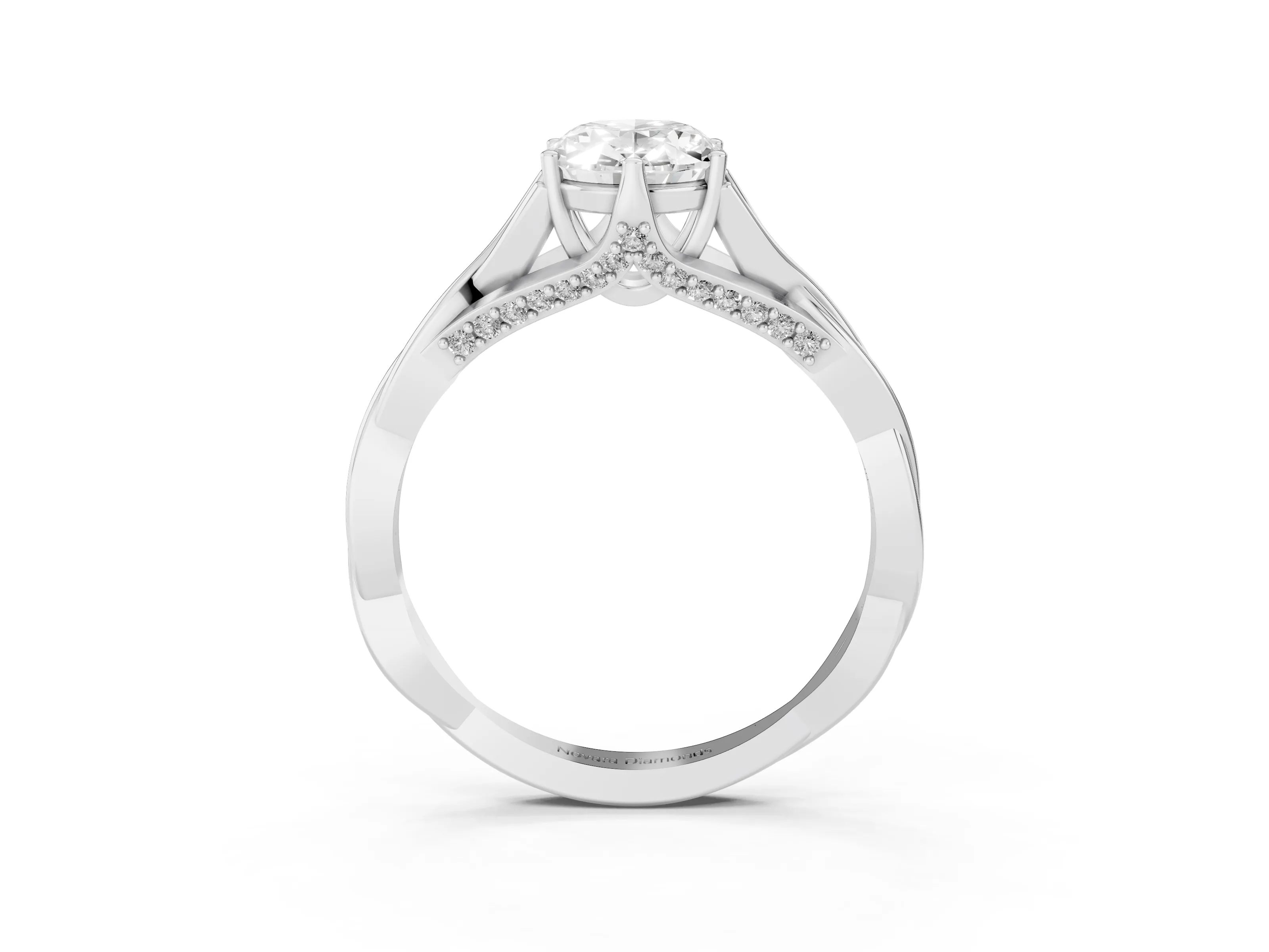 Oval Cut Diamond Intertwined Twist Band Solitaire Ring Set in White gold with Prong Setting