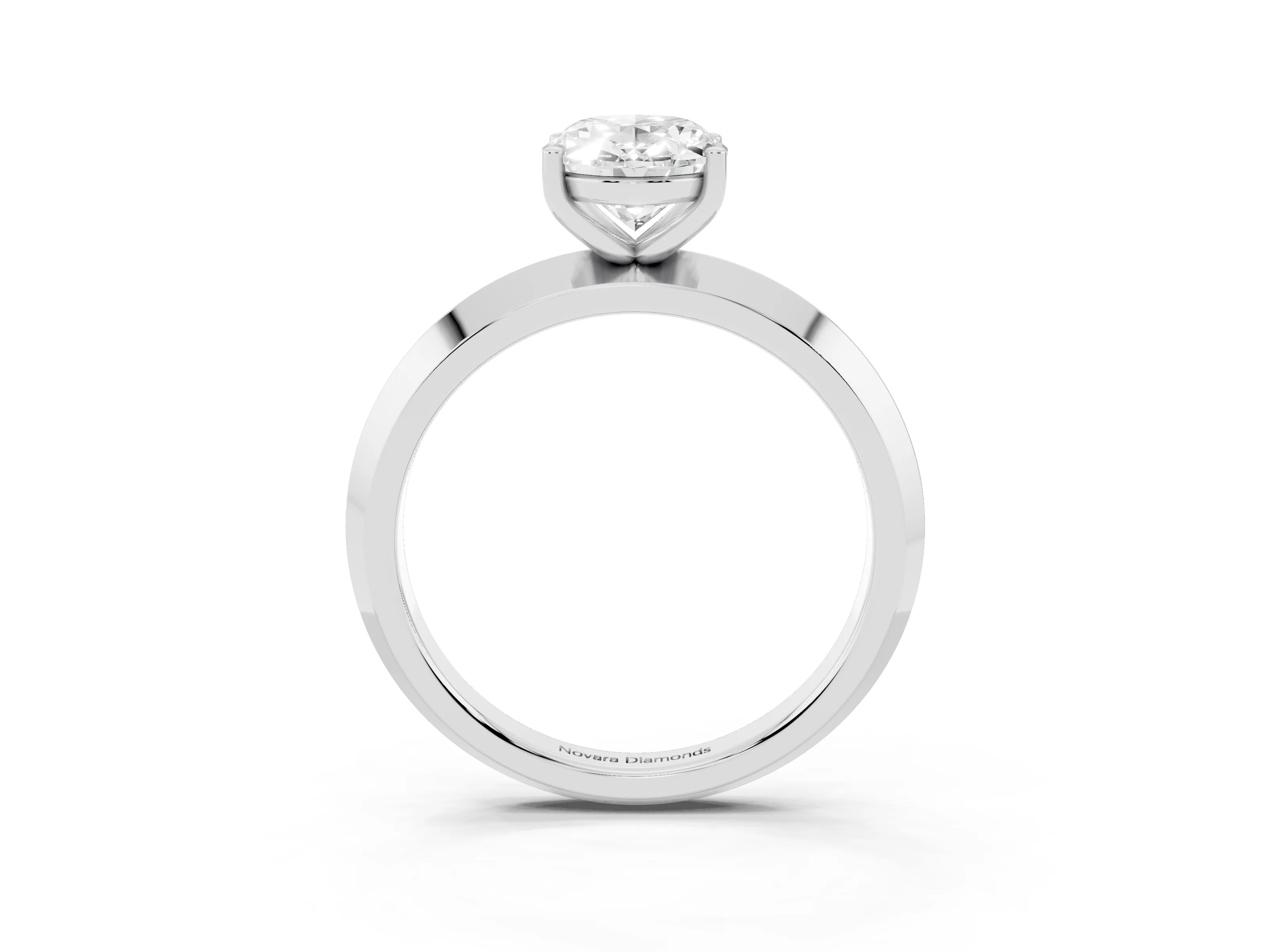 Oval Cut Diamond Solitaire Engagement Ring Set in Platinum with Flat Band and Prong Setting