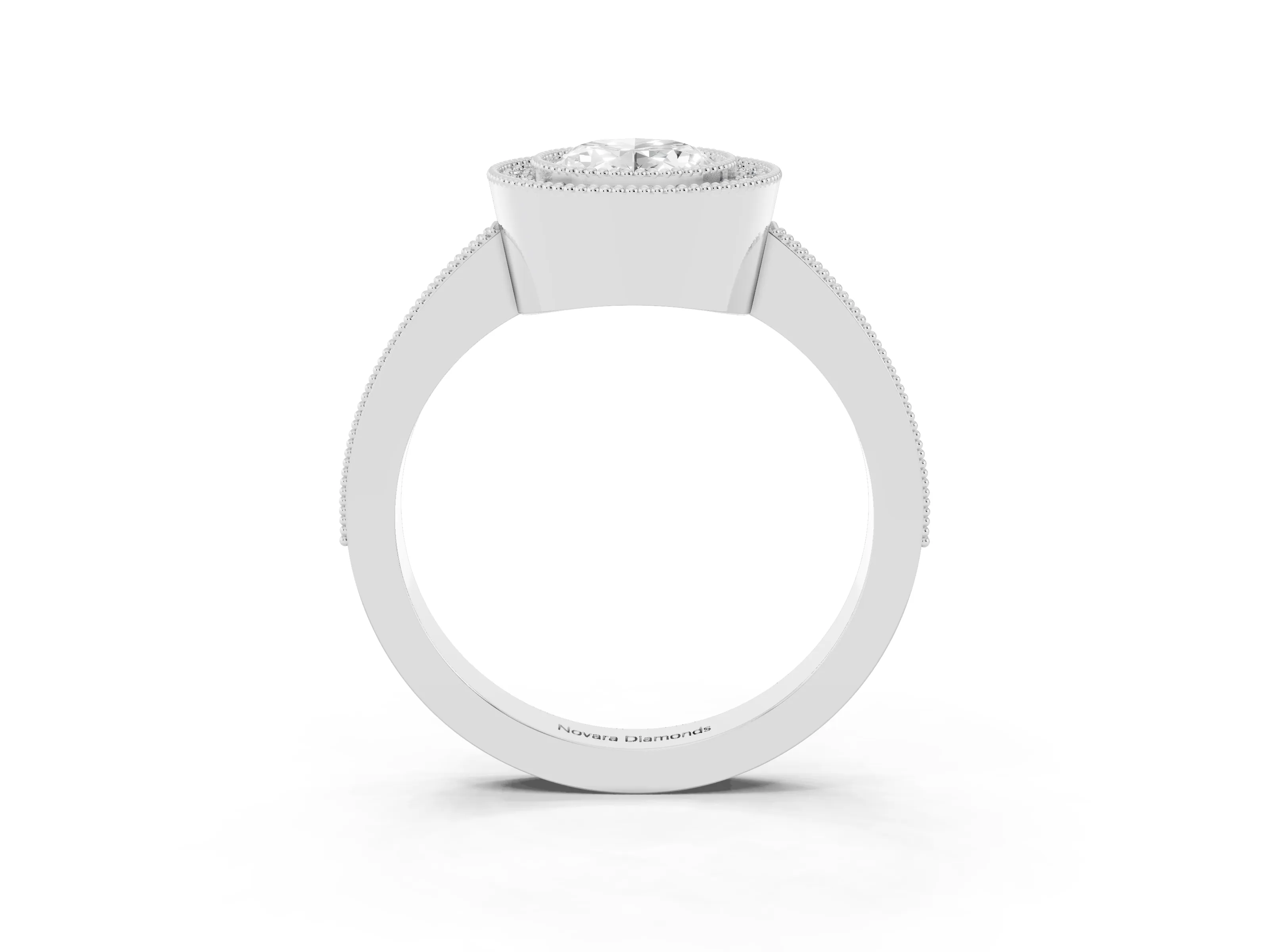 Oval Cut Diamond Halo Engagement Ring Set in Silver with Pavé Band and Round Halo Stones