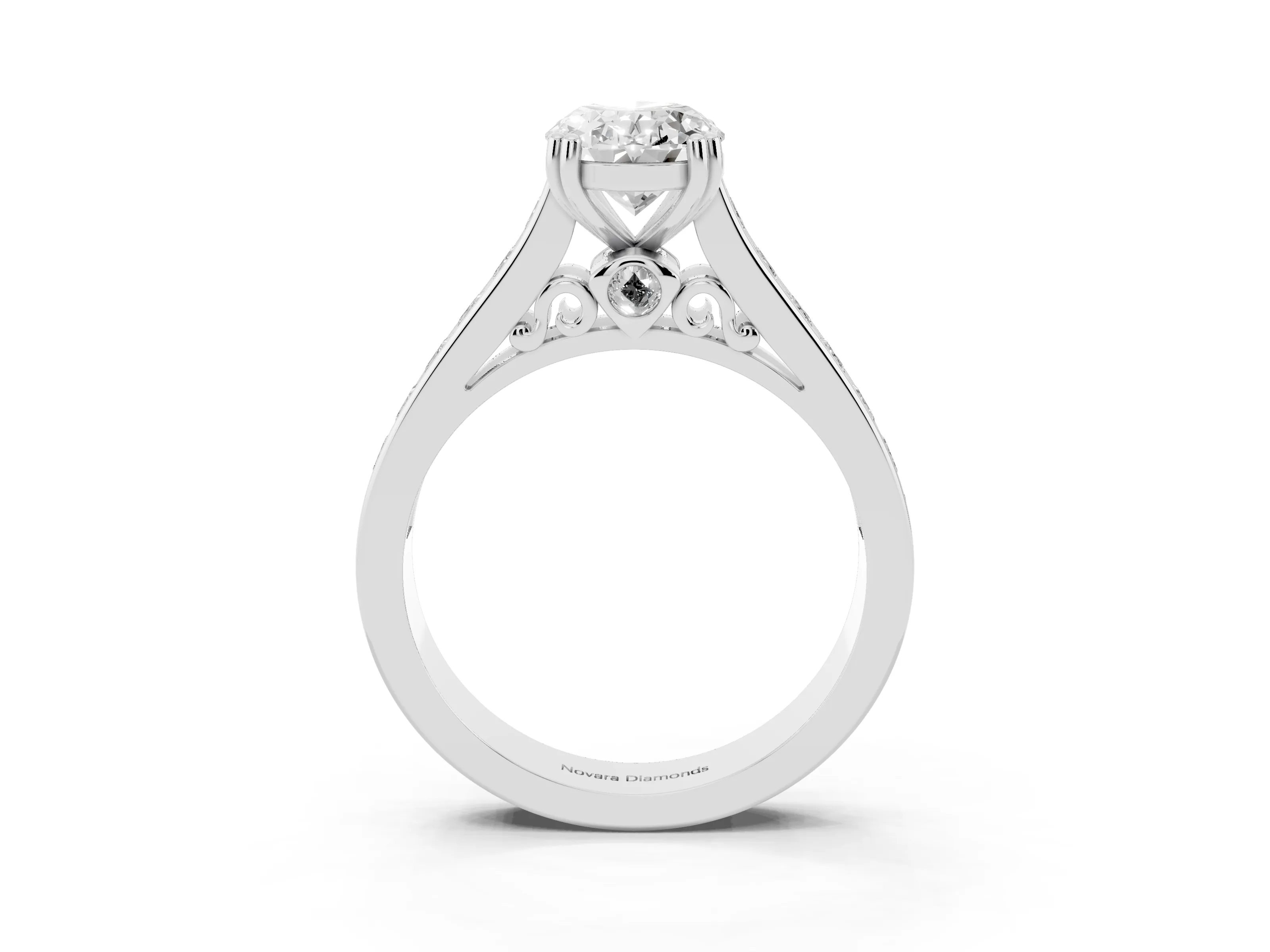Oval Cut Diamond Channel Set Solitaire Engagement Ring Set in Silver with Prong Setting