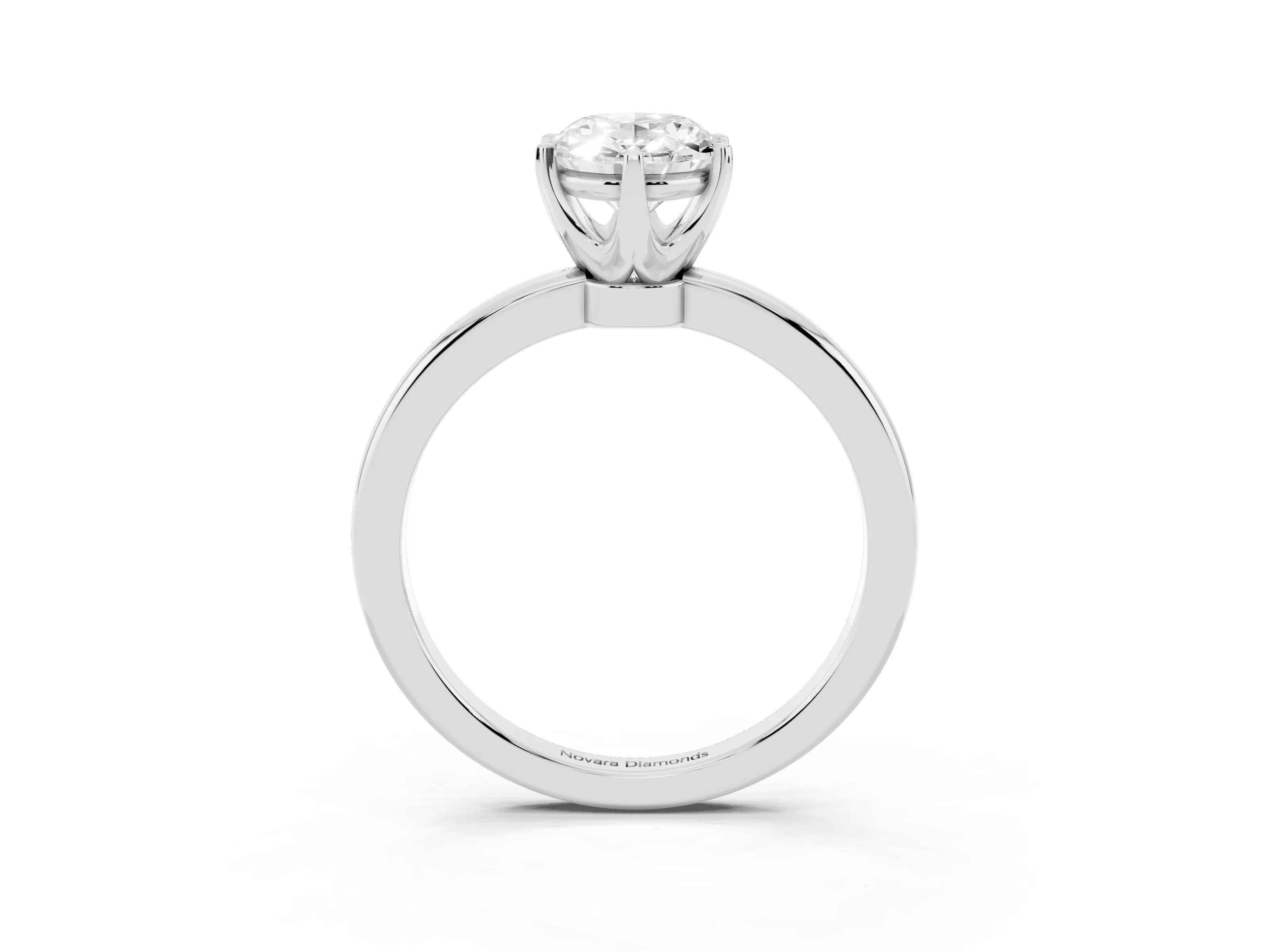 Oval Cut Diamond Solitaire Ring Set in White gold with Raised Prong Setting on a Classic Band