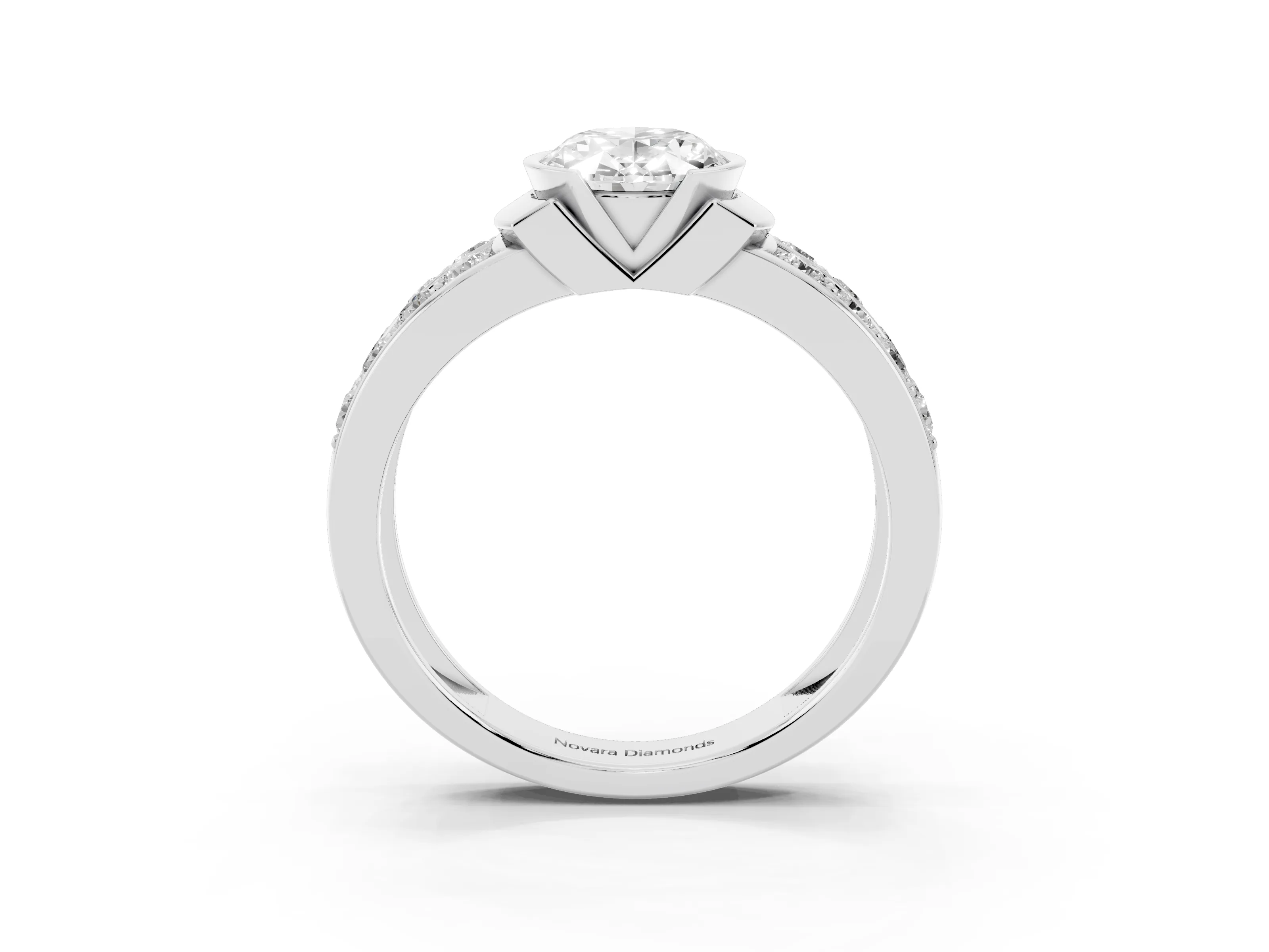 Oval Cut Diamond Wide Channel Set Band Ring Set in White gold with Bezel Setting