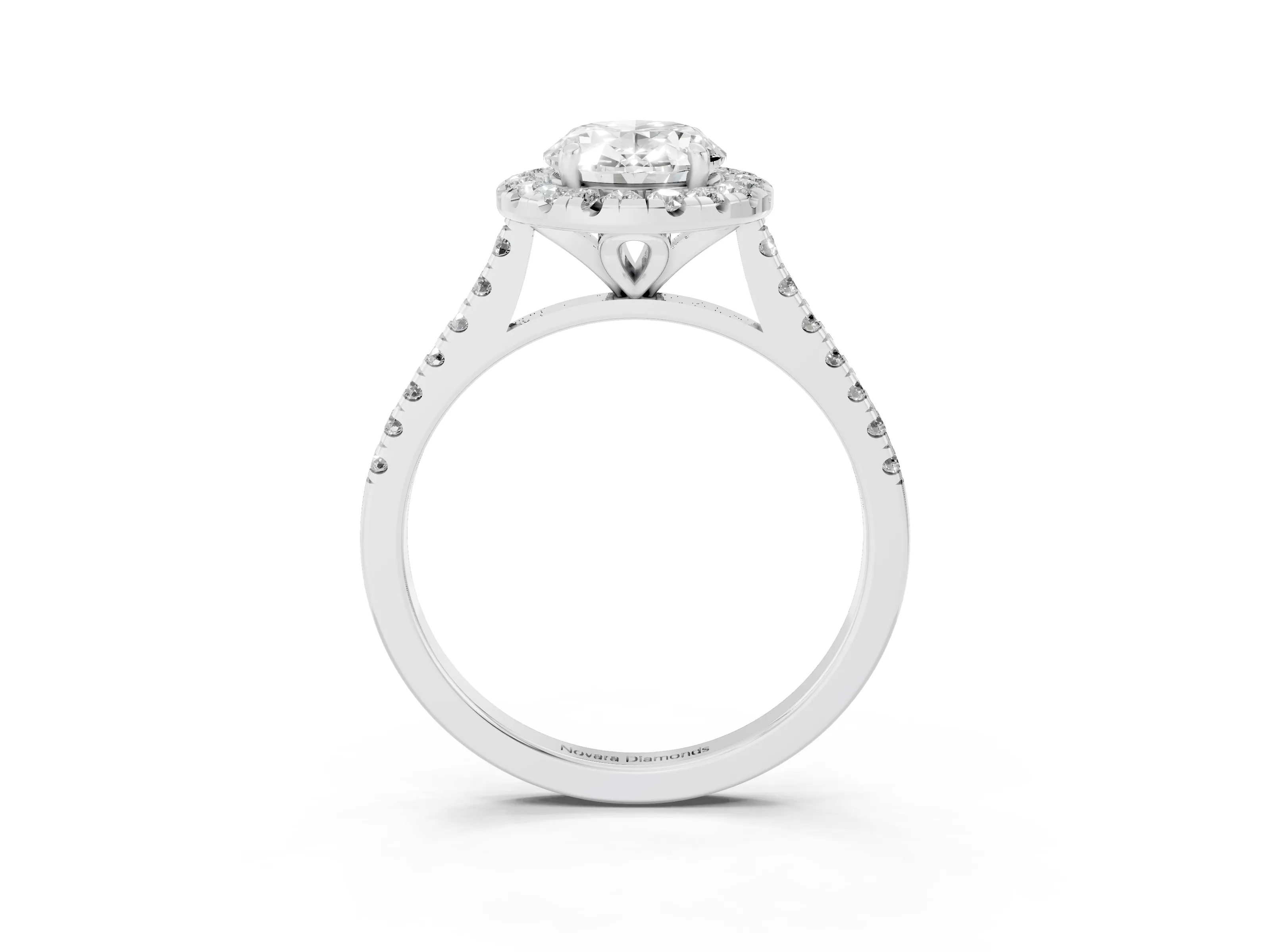Oval Cut Diamond Cushion Halo Ring Set in Platinum with Pavé Band