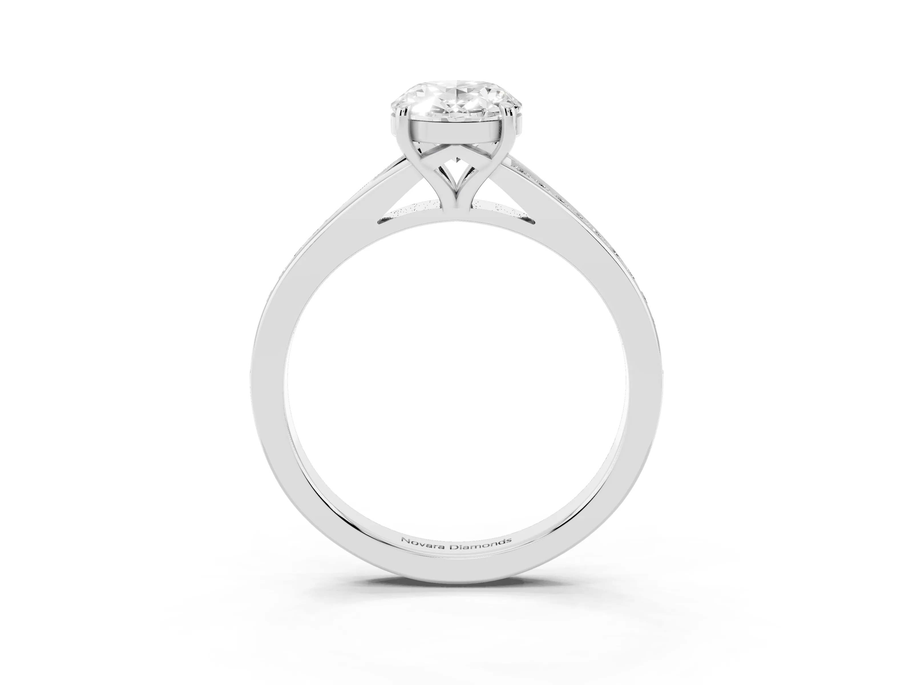 Oval Cut Diamond Solitaire Ring Set in Silver with Pavé Accent Band and Classic Prong Setting