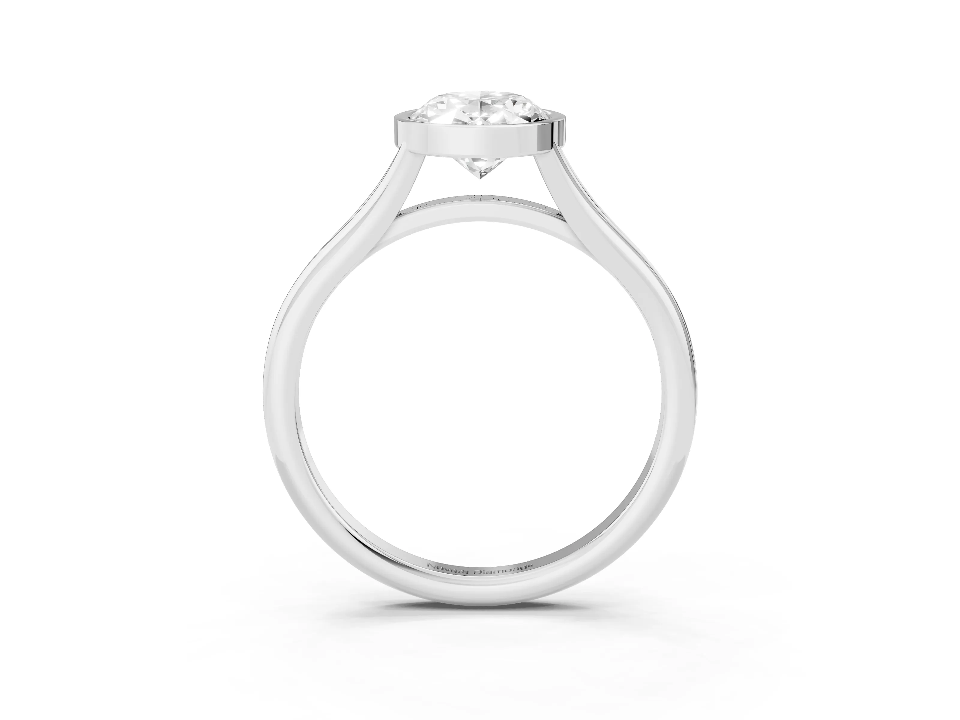 Bezel Set Oval Cut Diamond Solitaire Ring Set in Platinum with Tapered Band