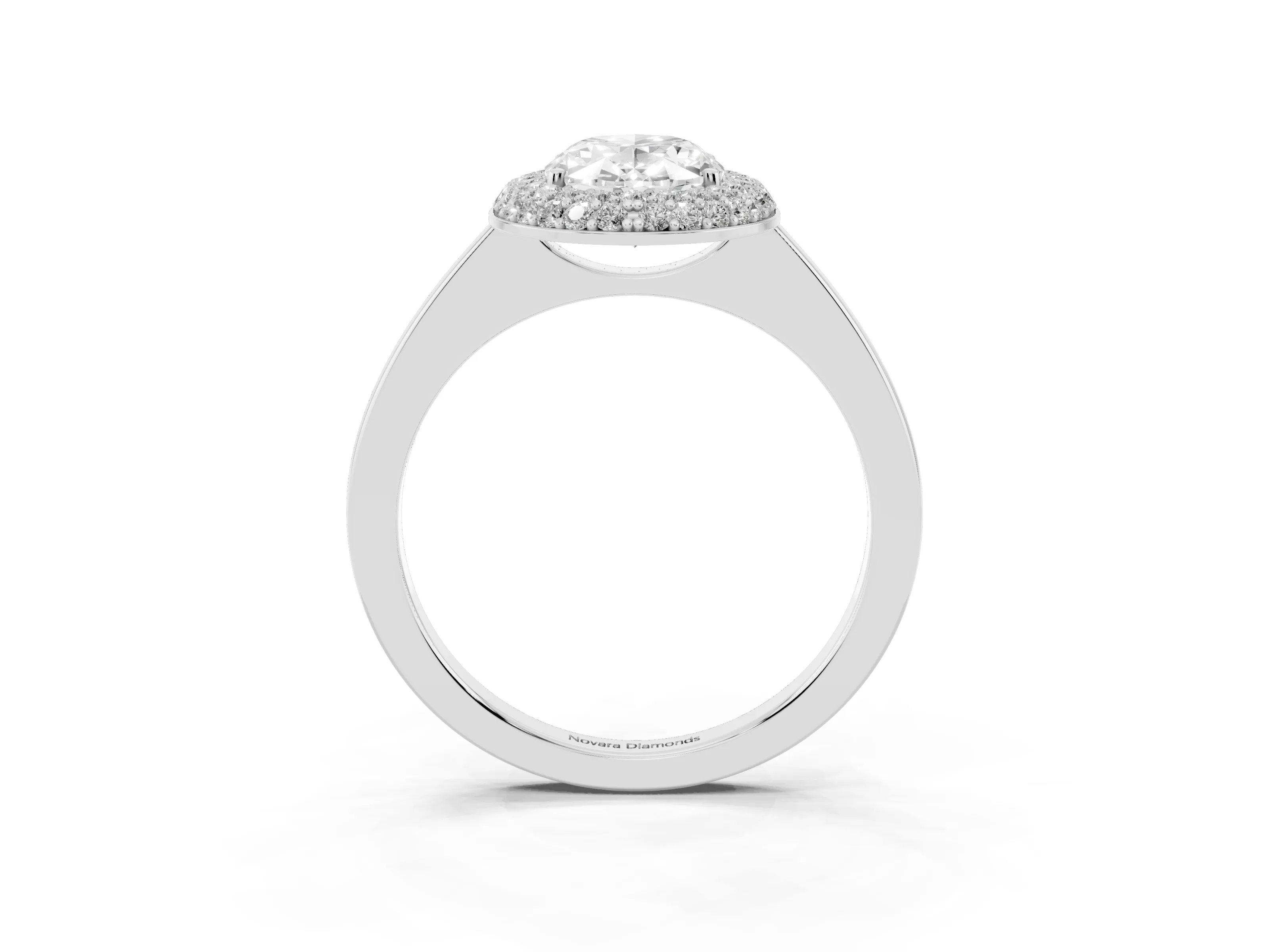 Oval Cut Diamond Halo Engagement Ring Set in Silver with Solitaire Band and Prong Setting