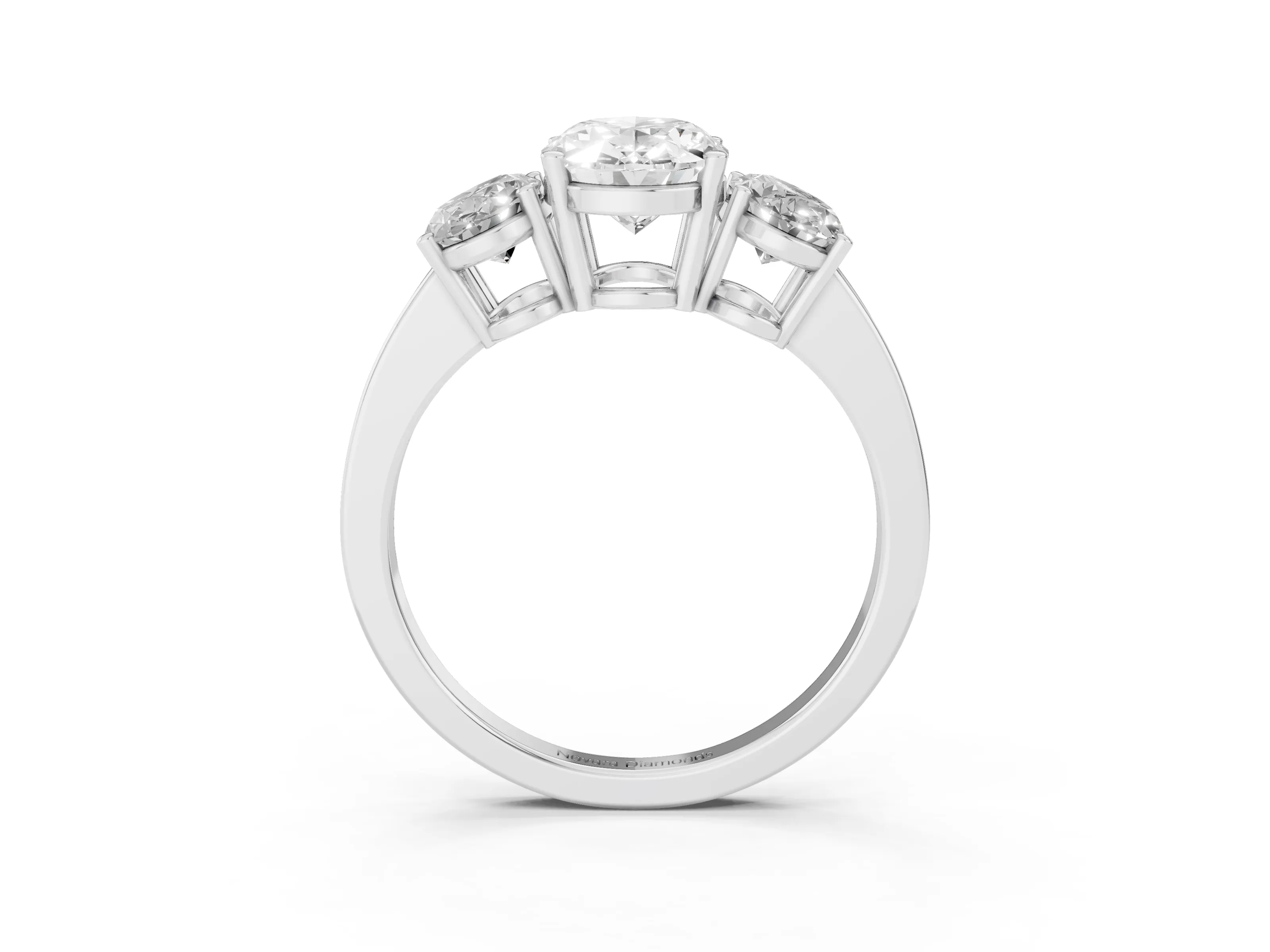 Oval Cut Diamond Three-Stone Engagement Ring Set in Silver with Flat Band