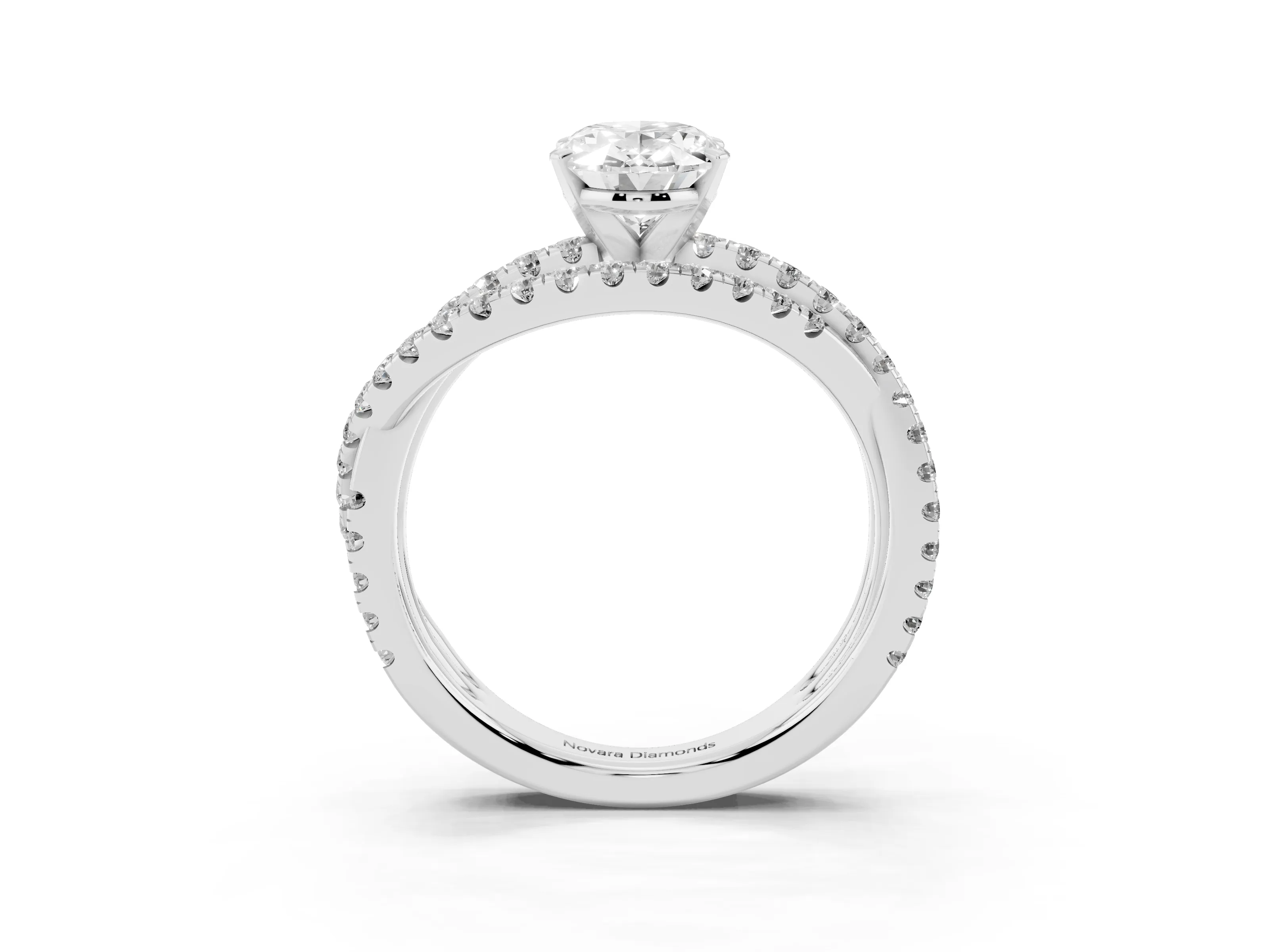 Oval Cut Diamond Solitaire Twist Band Ring Set in Silver with Pavé Setting and Prong Head