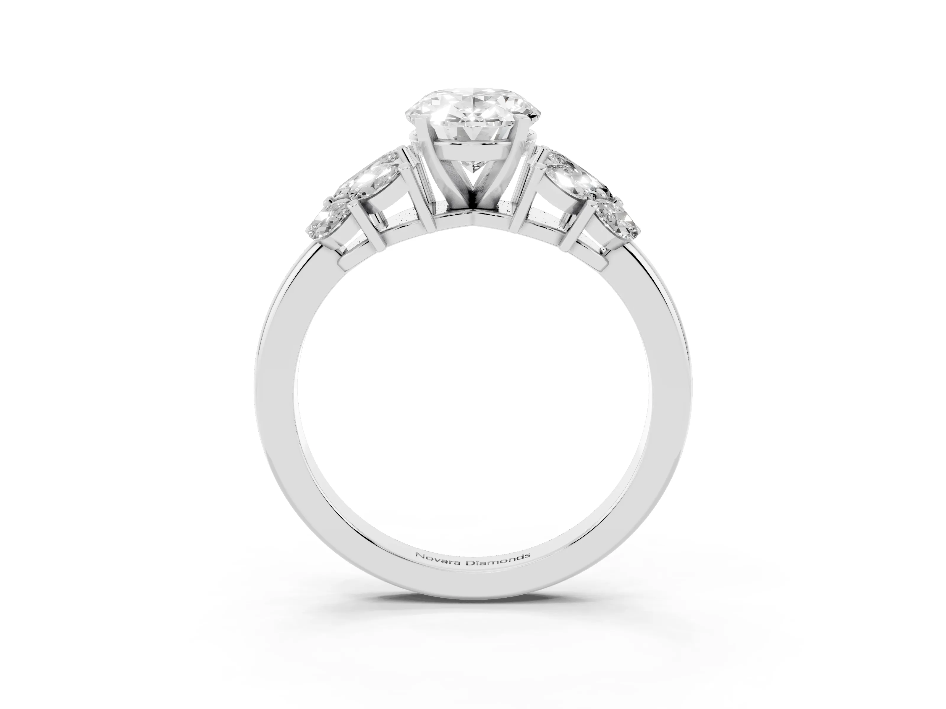 Oval Cut Diamond Cluster Leaf Design Ring Set in White gold with Prong Setting