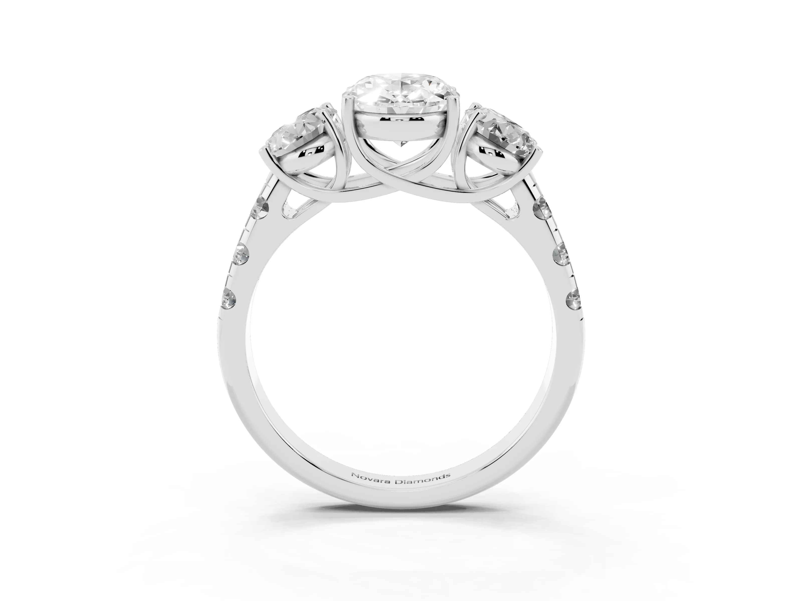 Oval Cut Diamond Three-Stone Ring Set in Silver with Pavé Band